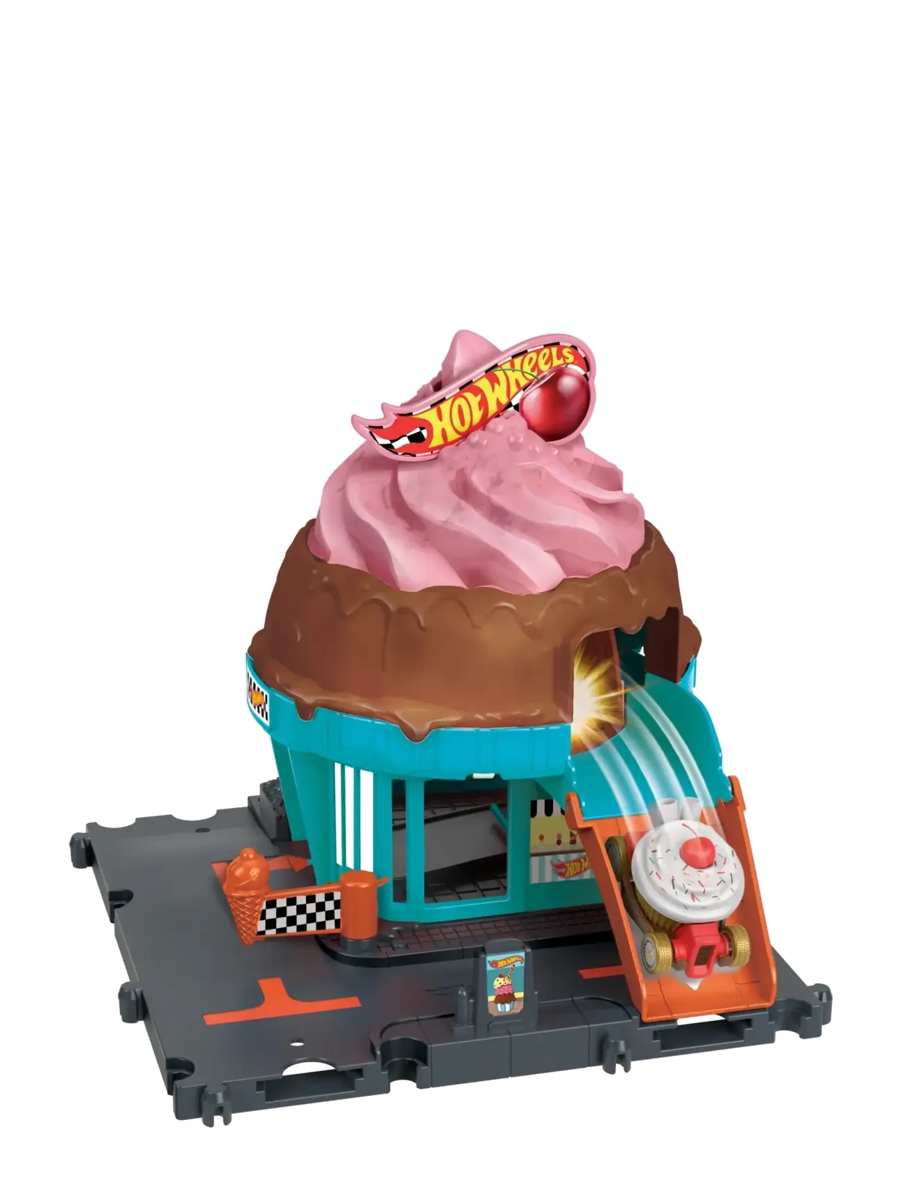 Hot Wheels - City Downtown Ice Cream Swirl Playset from the series “Let’s Race” with 1 Toy Car - ensembles de jeux - multicolor - 4