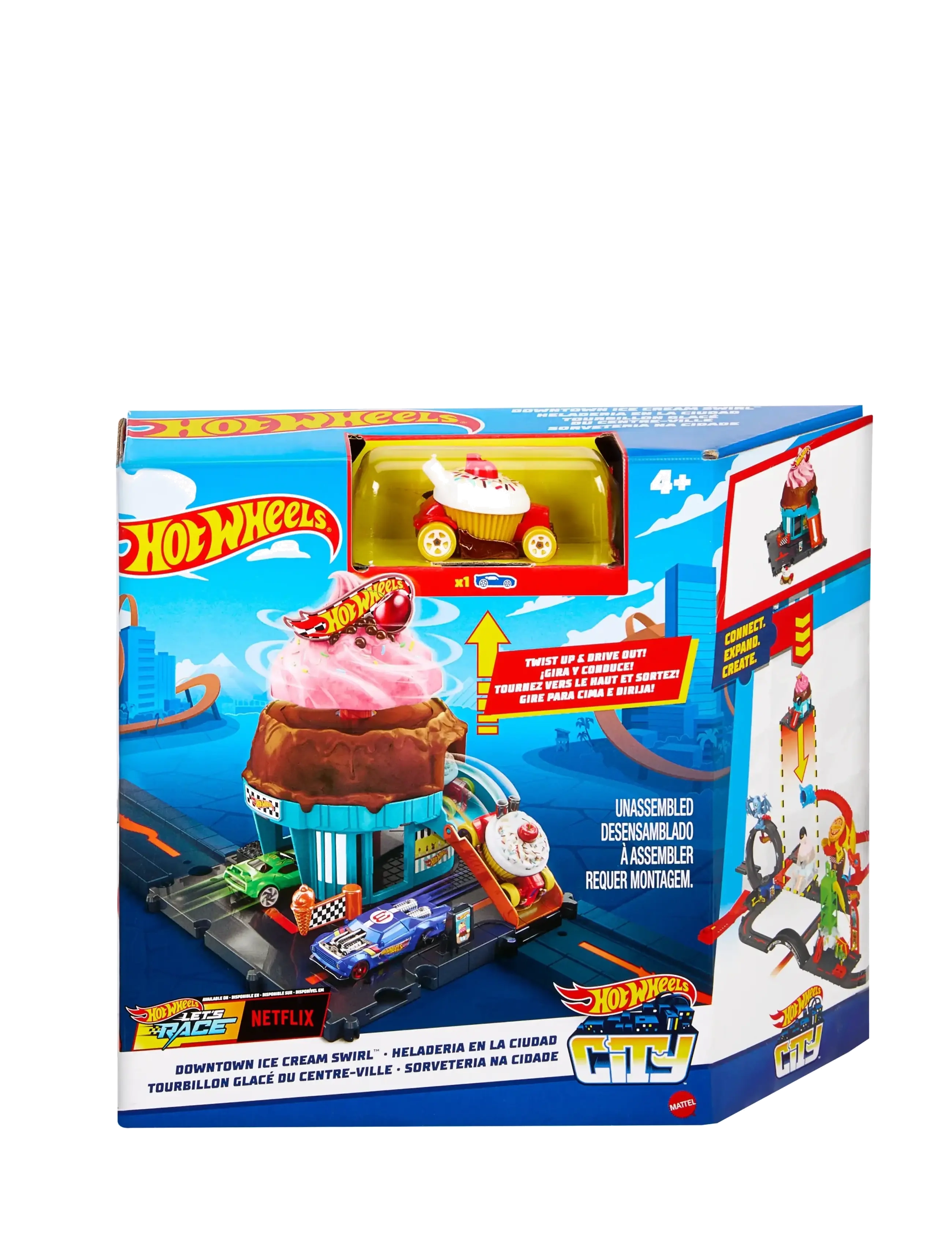 Hot Wheels - City Downtown Ice Cream Swirl Playset from the series “Let’s Race” with 1 Toy Car - ensembles de jeux - multicolor - 5