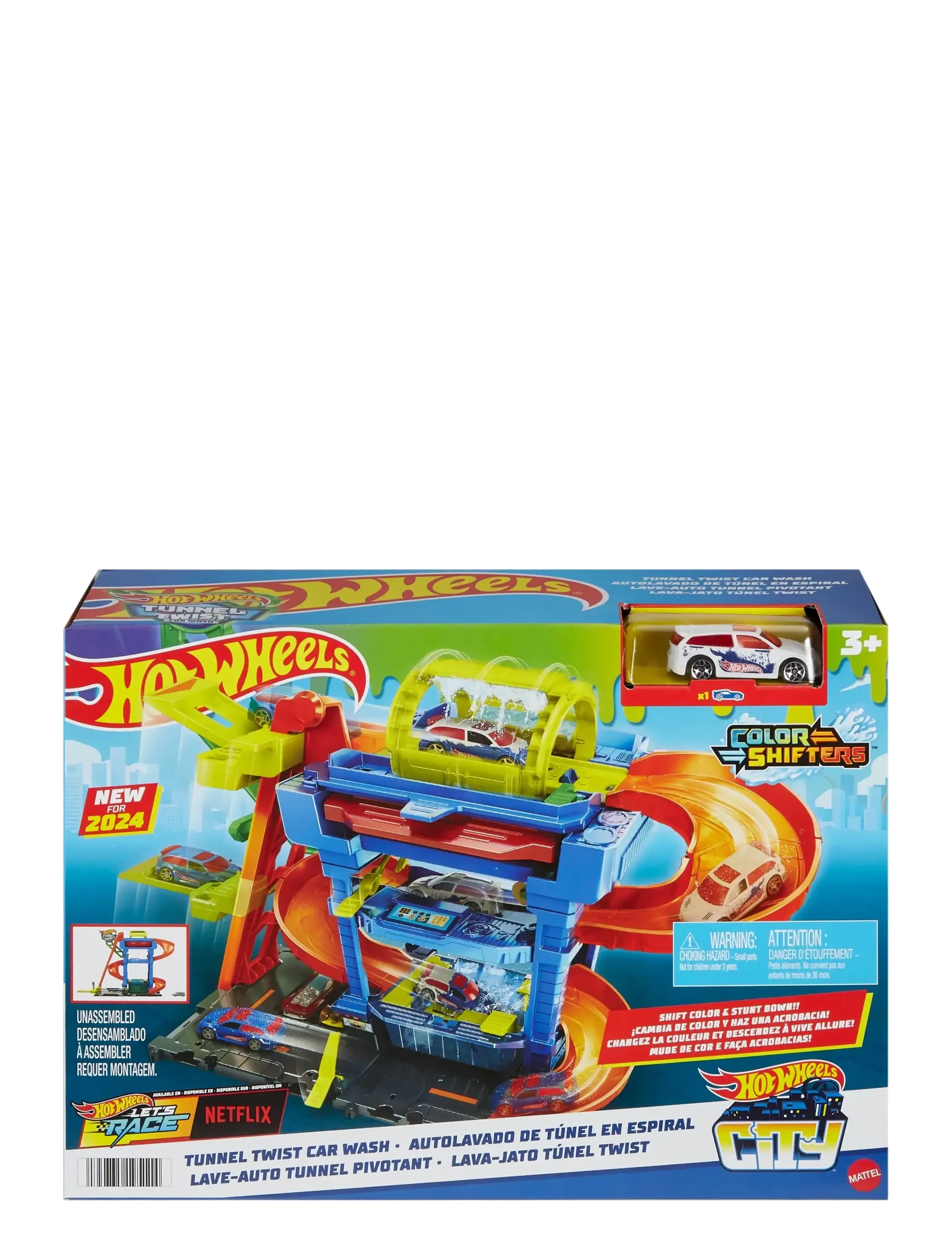 Hot Wheels - City Tunnel Twist Car Wash & Color Shifters Vehicle in 1:64 Scale - legetøjsgarager - multicolor - 4