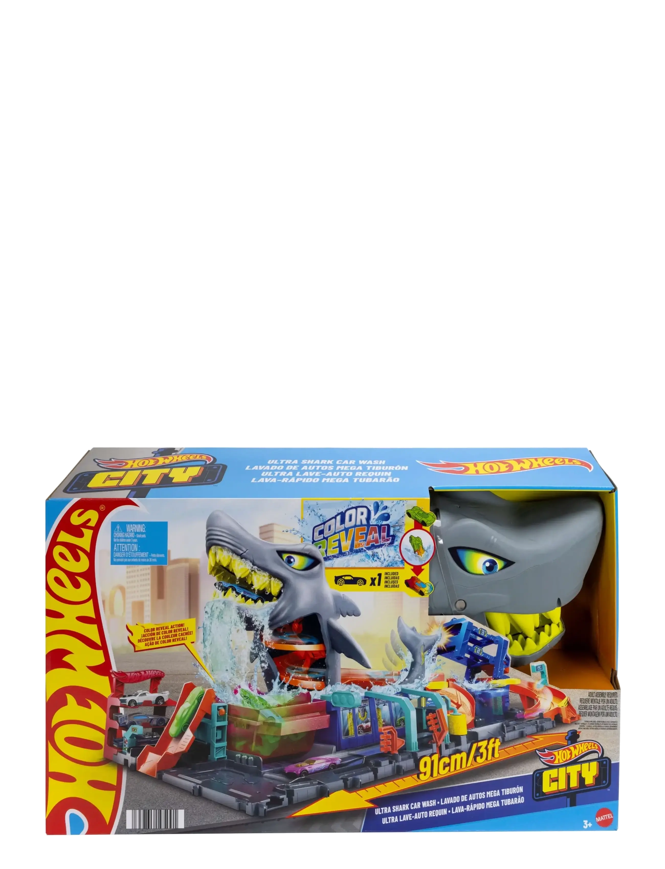 Hot Wheels - City Ultra Shark Car Wash with Color Reveal Toy Car Featured in “Let’s Race” - legesæt - multicolor - 2