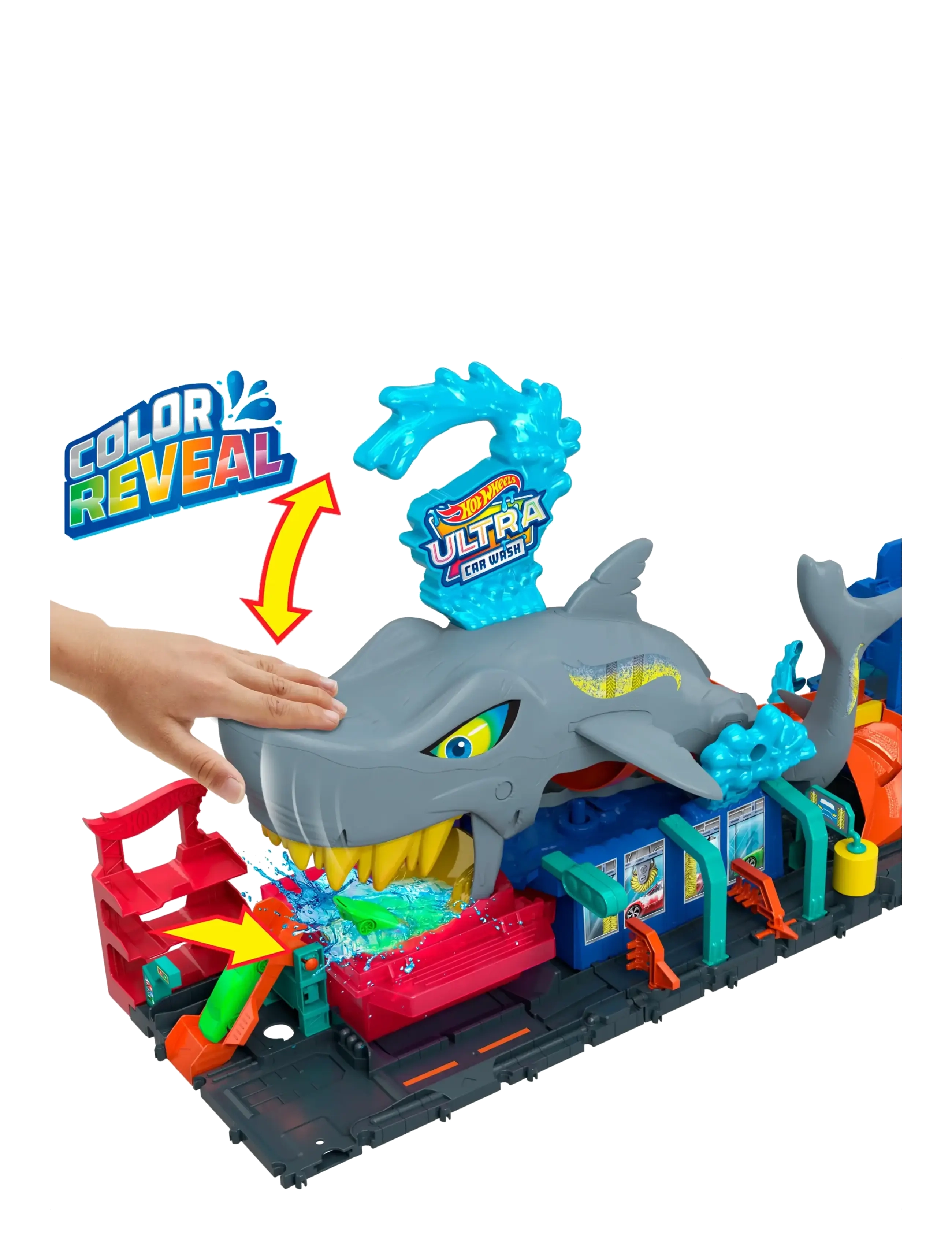 Hot Wheels - City Ultra Shark Car Wash with Color Reveal Toy Car Featured in “Let’s Race” - legesæt - multicolor - 3