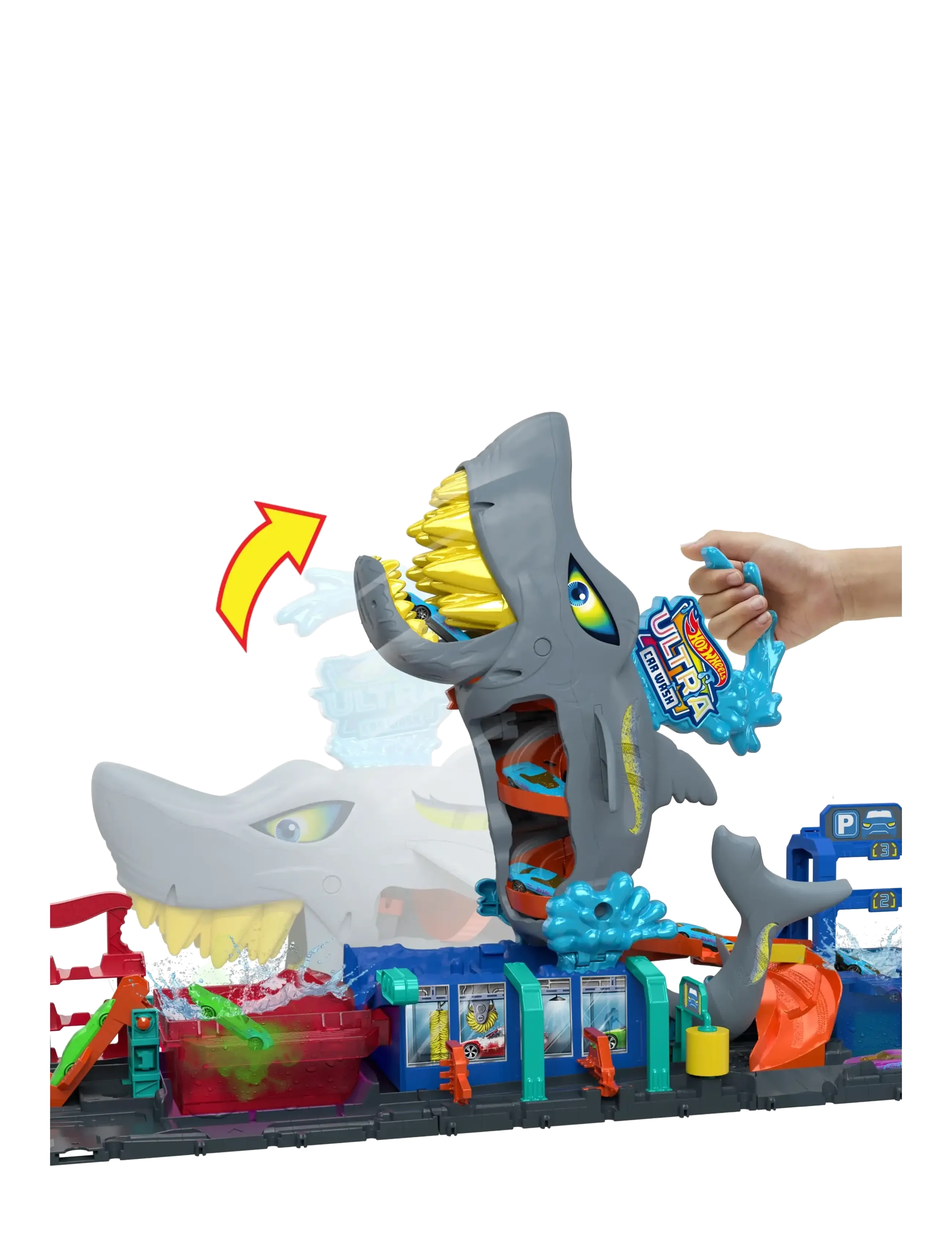 Hot Wheels - City Ultra Shark Car Wash with Color Reveal Toy Car Featured in “Let’s Race” - legesæt - multicolor - 4
