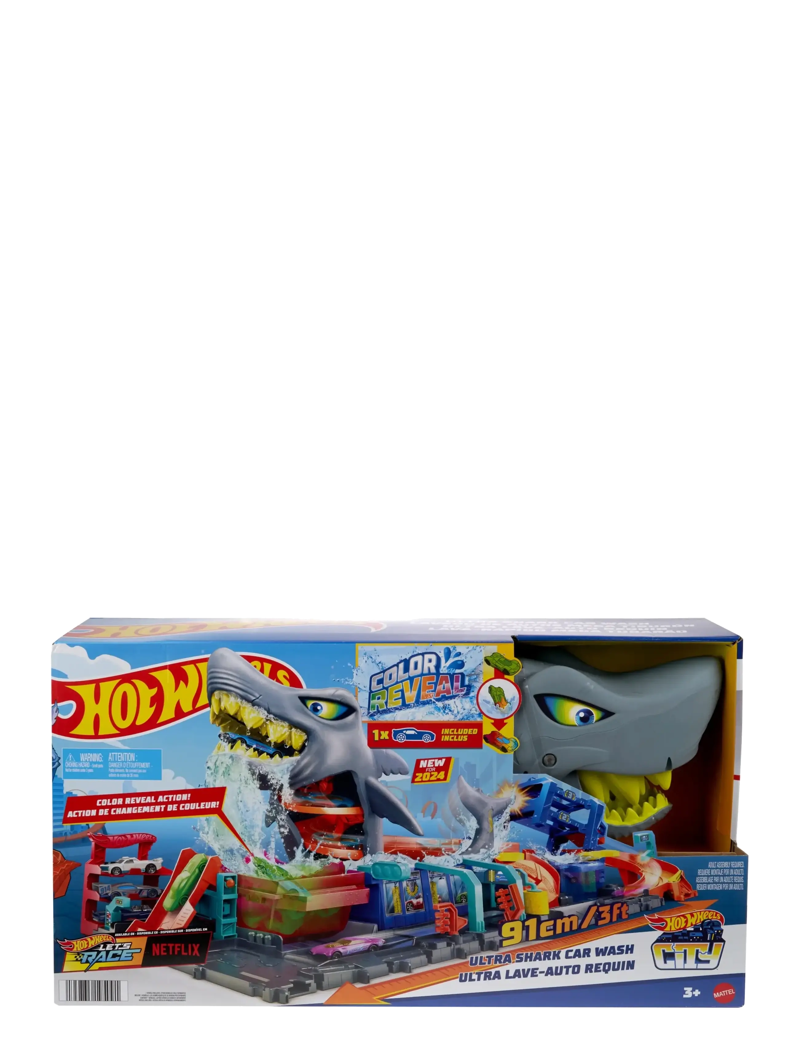 Hot Wheels - City Ultra Shark Car Wash with Color Reveal Toy Car Featured in “Let’s Race” - legesæt - multicolor - 5