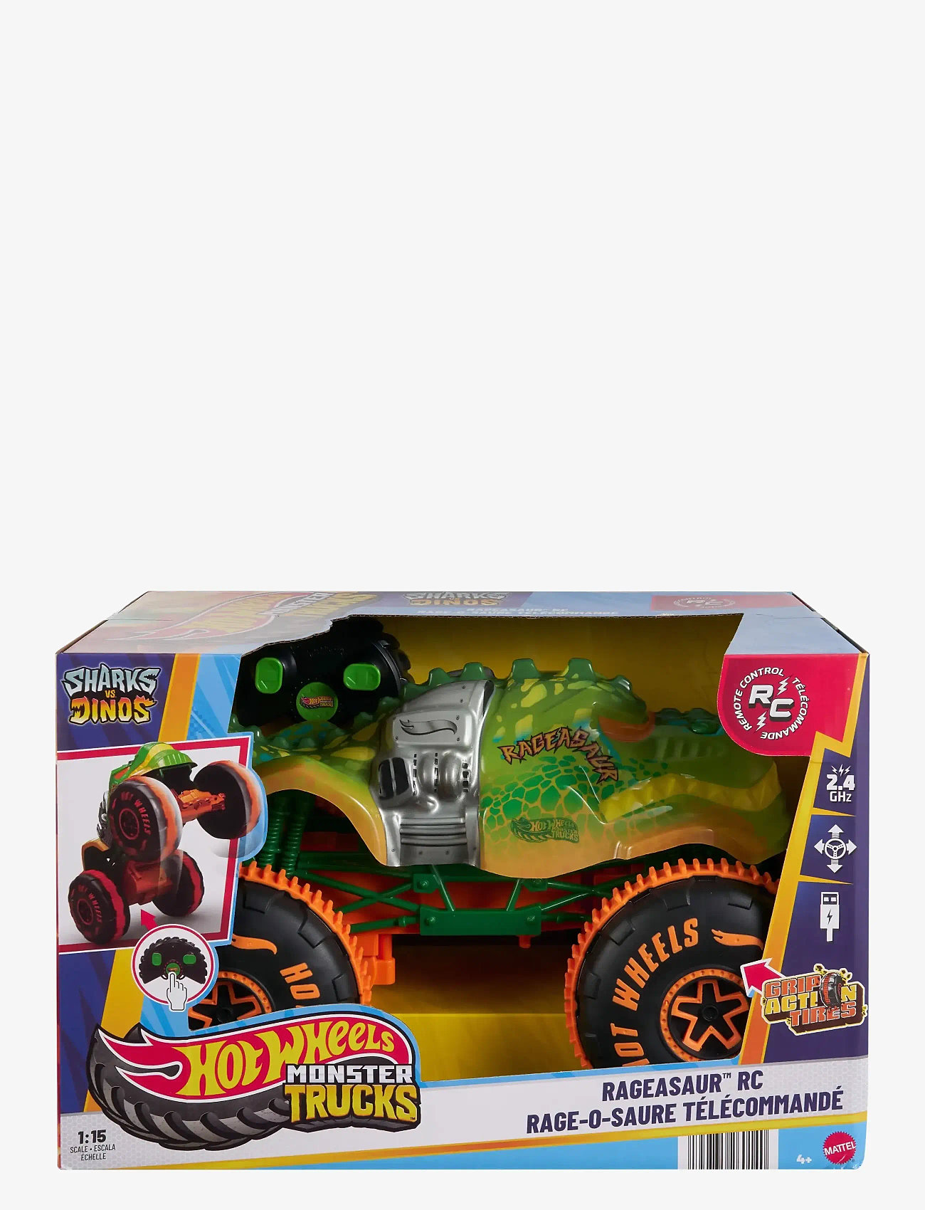 Hot Wheels - Monster Trucks RC Rageasaur, Battery-Powered Remote-Control Toy Truck in 1:15 Scale - spielzeugautos - multi color - 4