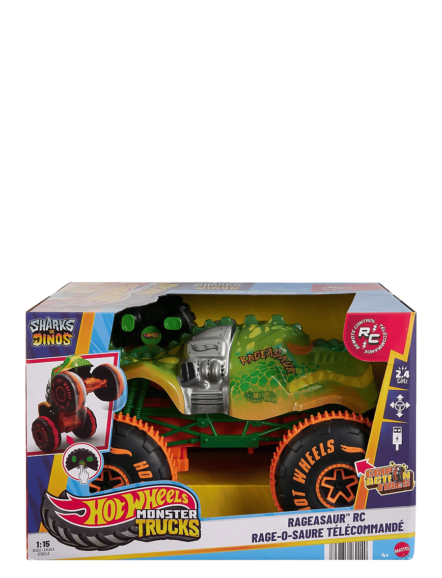 Hot Wheels - Monster Trucks RC Rageasaur, Battery-Powered Remote-Control Toy Truck in 1:15 Scale - spielzeugautos - multi color - 4
