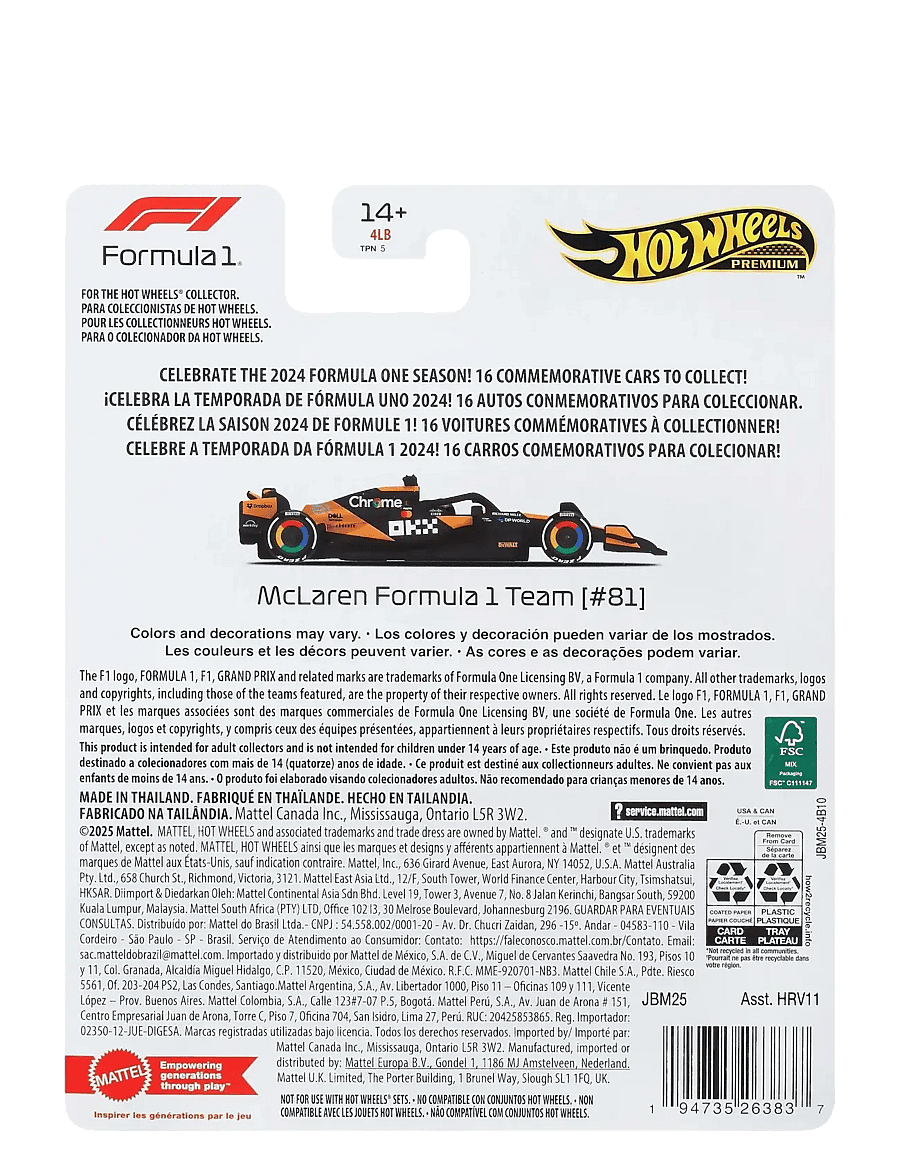 Hot Wheels - 1:64 Scale Premium Die-Cast Formula 1 Collectible Toy Race Car (Styles May Vary) - najniższe ceny - multi color - 5