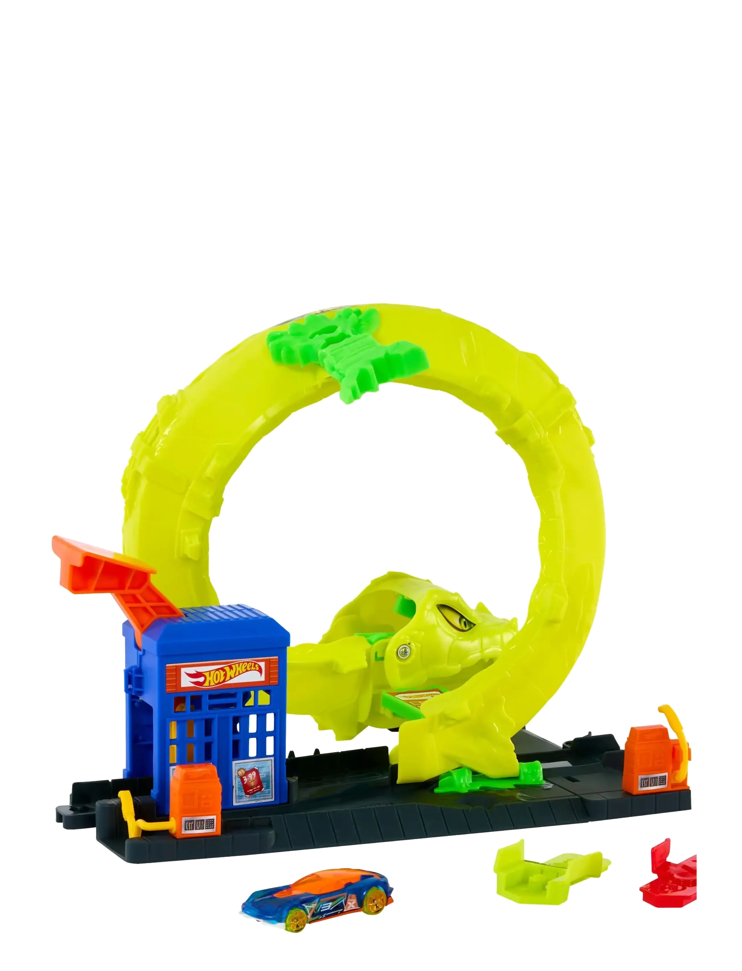 Hot Wheels City Snake Spiral Attack Playset With 1:64 Scale Die-Cast Toy Car & Speed Snap Track, Børn, Race Tracks, Grøn, Str: ONE SIZE