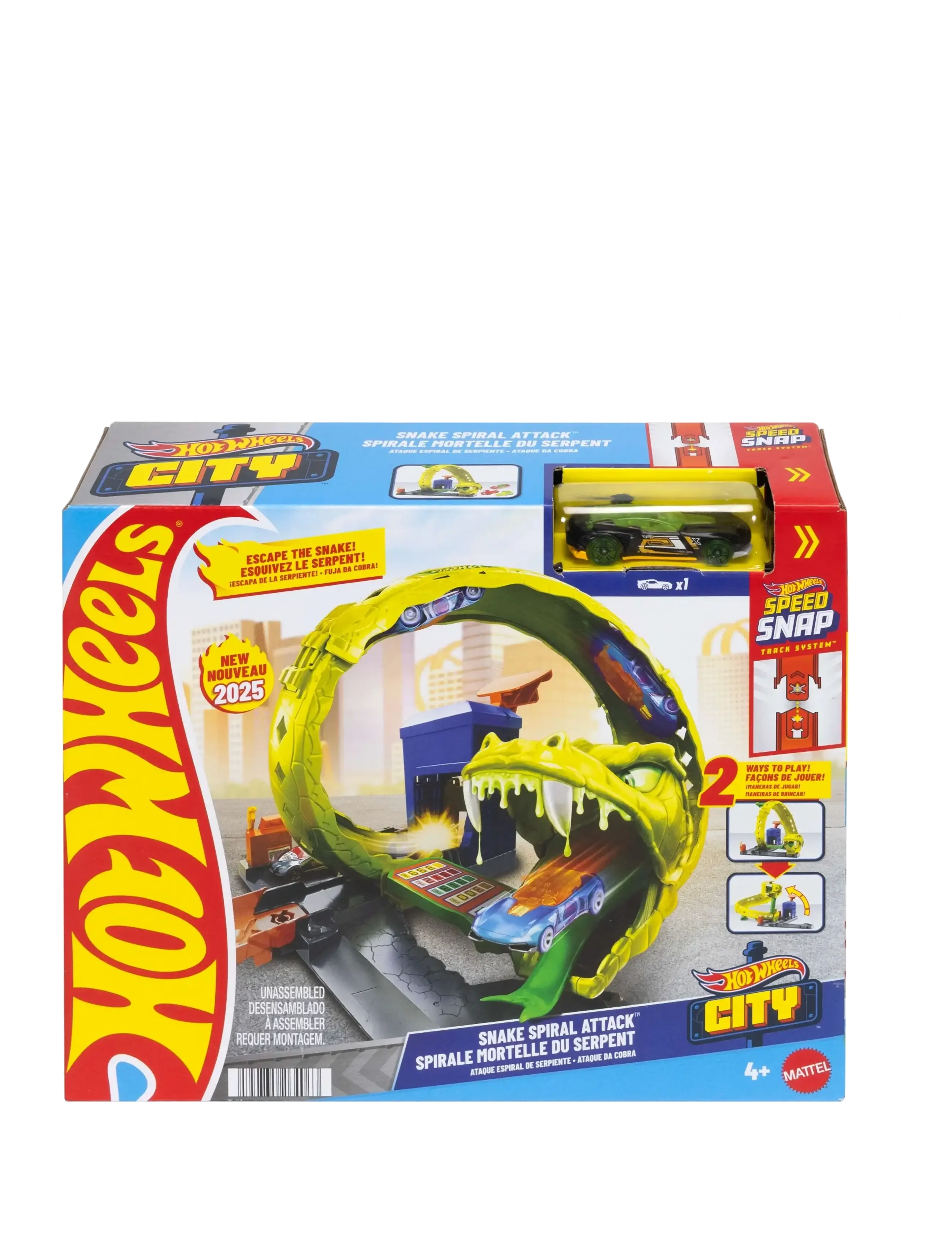 Hot Wheels - City Snake Spiral Attack Playset with 1:64 Scale Die-Cast Toy Car & Speed Snap Track - bilbanor - multi color - 3