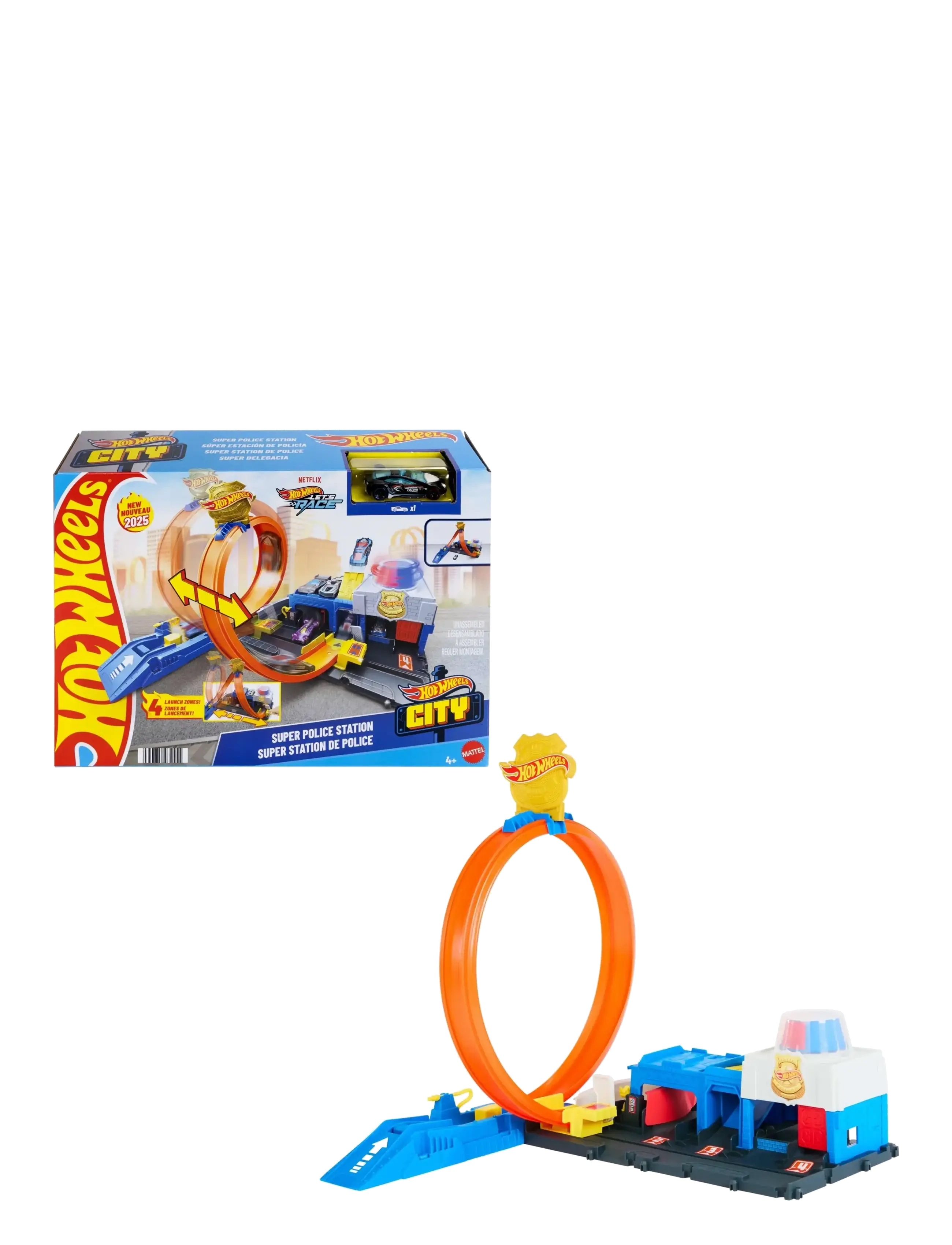 Hot Wheels City Super Police Station Playset With 1:64 Scale Toy Car & Adjustable Track Loop, One Size, Cars Vehicles, Mehrfarbig/gemustert - Race Tra