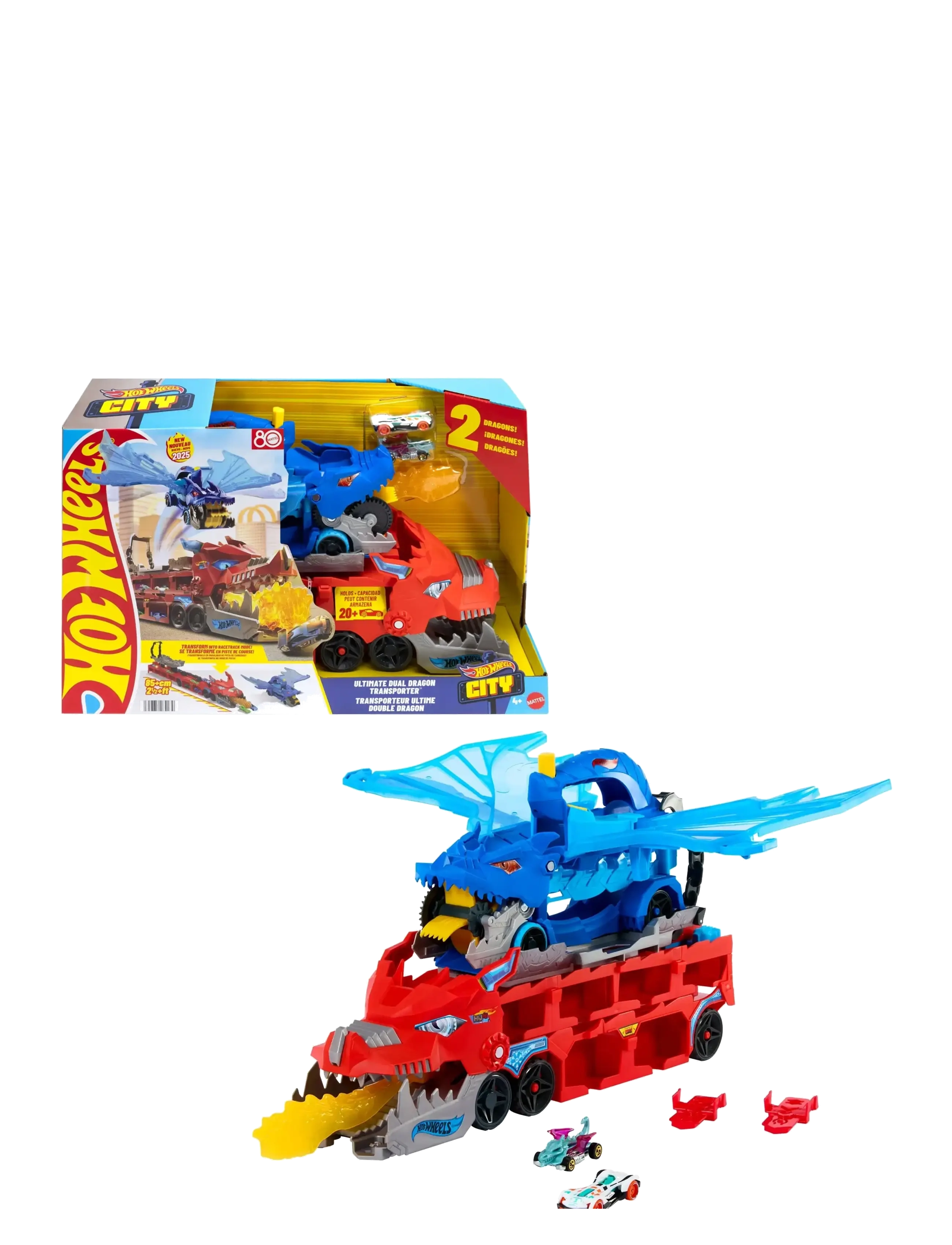HOT WHEELS City Ultimate Dual Dragon Transporter & 2 1:64 Scale Toy Cars Patterned - One Size - Kinder