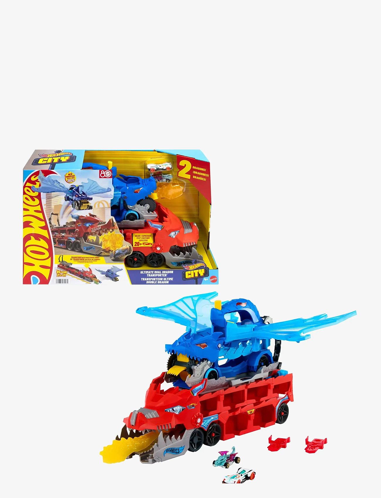 Hot Wheels - City Ultimate Dual Dragon Transporter & 2 1:64 Scale Toy Cars - toy cars - multi color - 1