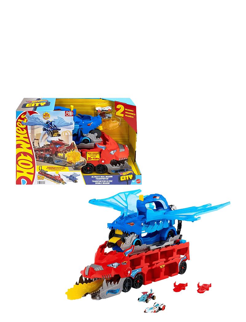 Hot Wheels - City Ultimate Dual Dragon Transporter & 2 1:64 Scale Toy Cars - spielzeugautos - multi color - 1