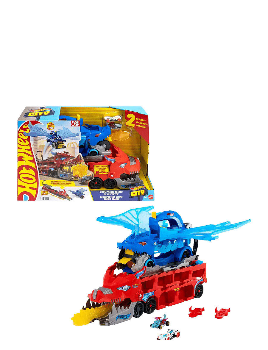 Hot Wheels - City Ultimate Dual Dragon Transporter & 2 1:64 Scale Toy Cars - leikfangabílar - multi color - 1