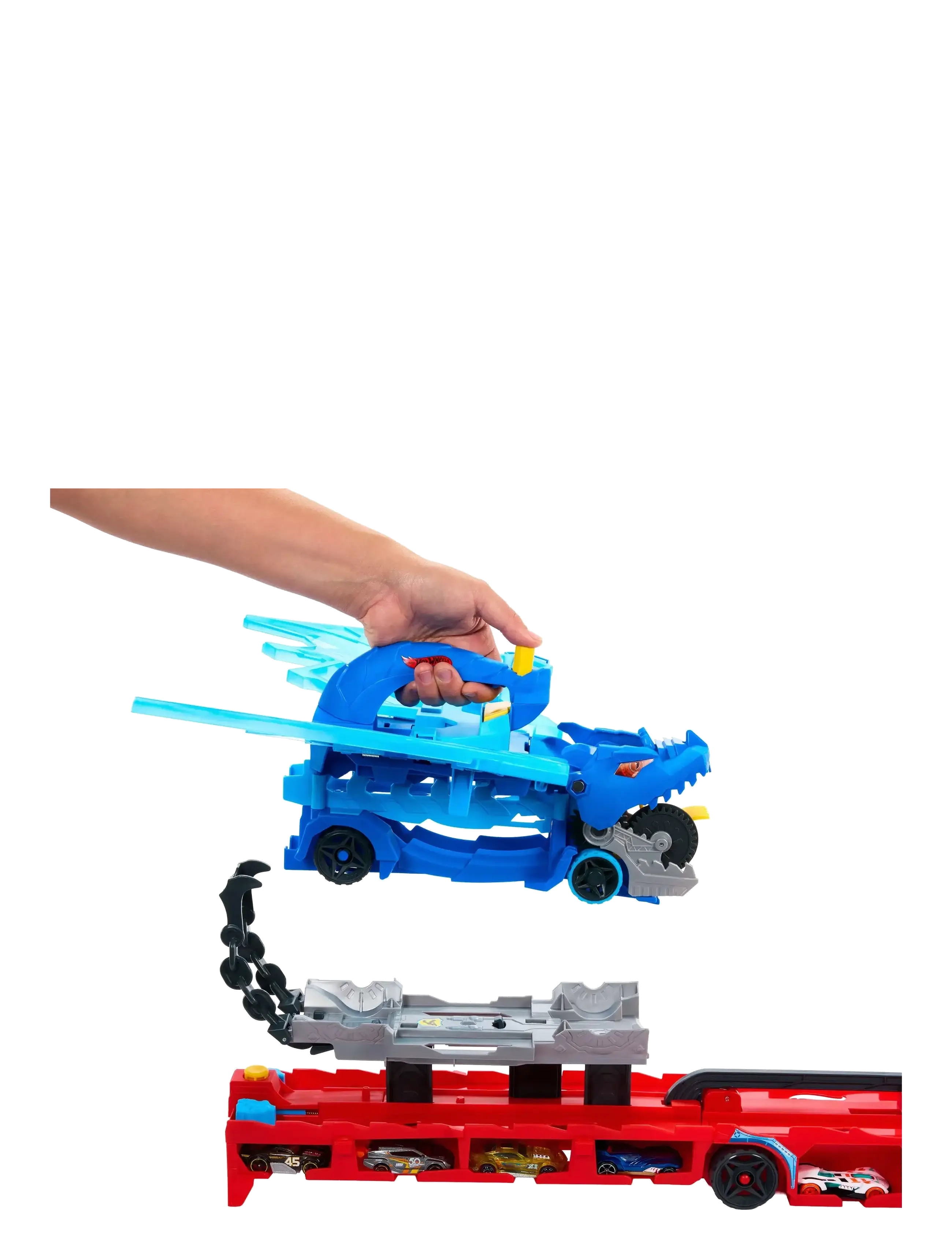 Hot Wheels - City Ultimate Dual Dragon Transporter & 2 1:64 Scale Toy Cars - leikfangabílar - multi color - 3