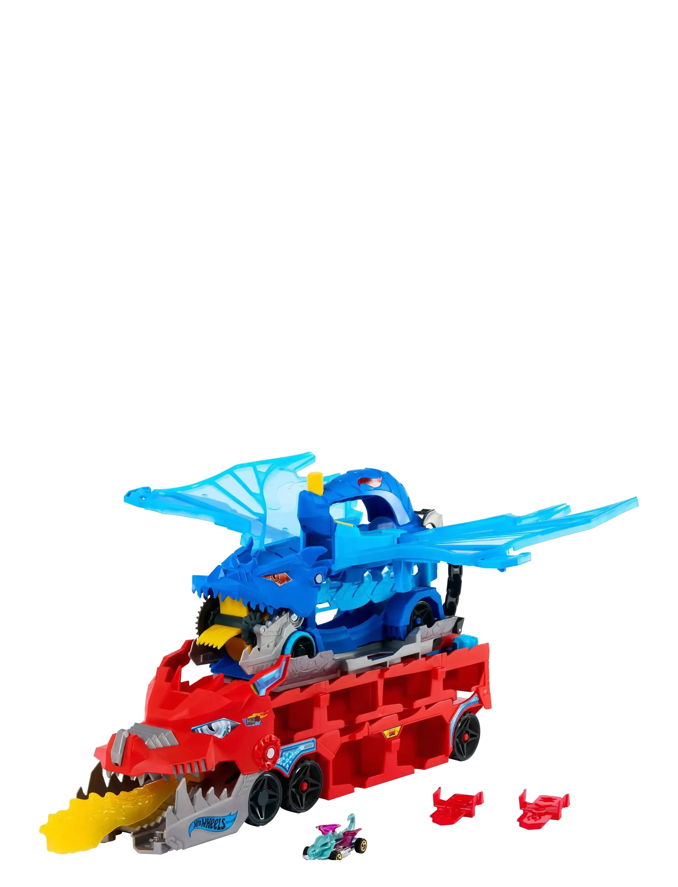 Hot Wheels - City Ultimate Dual Dragon Transporter & 2 1:64 Scale Toy Cars - leikfangabílar - multi color - 5