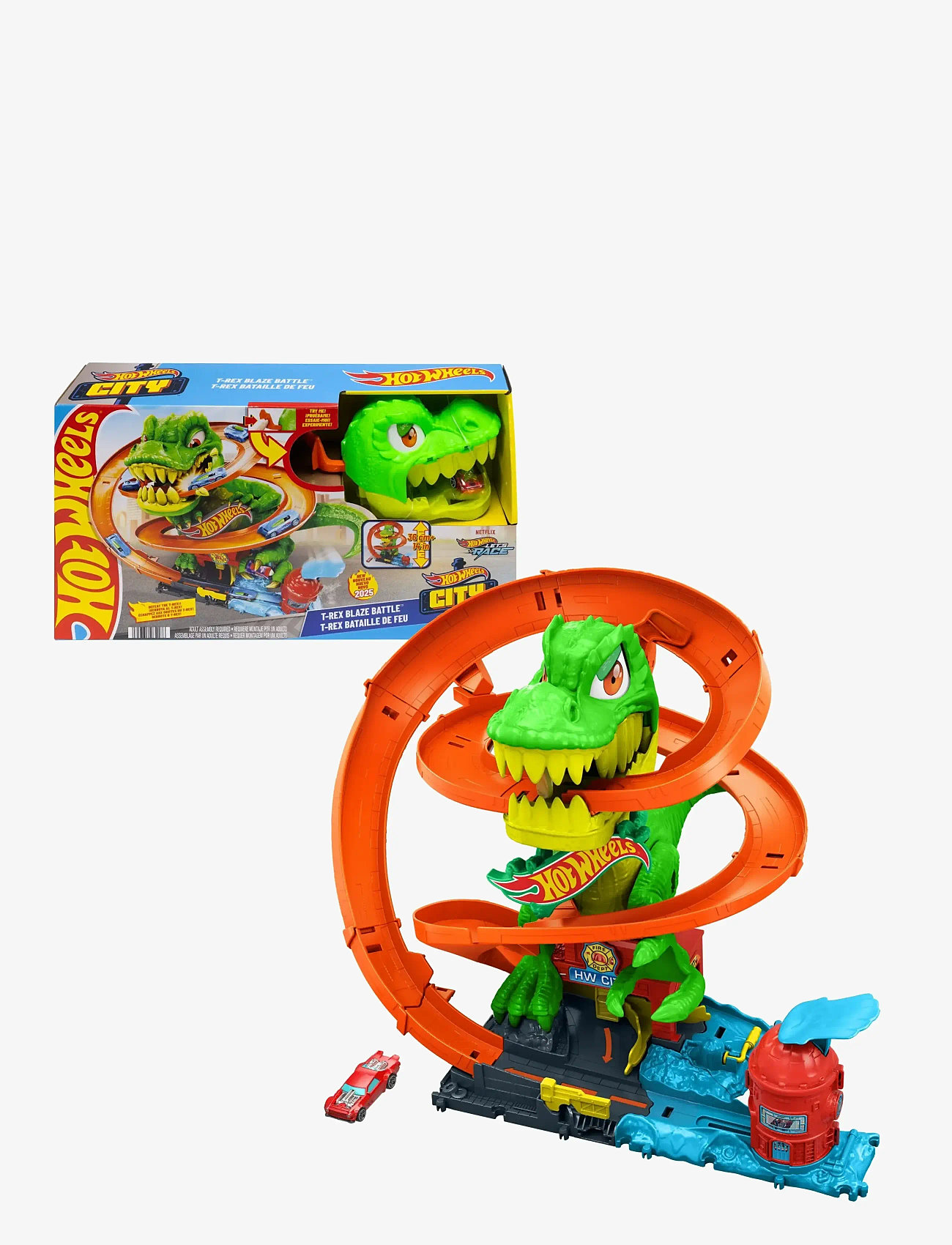 Hot Wheels - City T-Rex Blaze Battle Playset & 1:64 Scale Die-Cast Car, Dinosaur Nemesis - leikfangasett - multi color - 1
