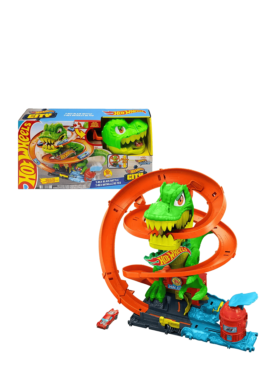 Hot Wheels - City T-Rex Blaze Battle Playset & 1:64 Scale Die-Cast Car, Dinosaur Nemesis - spiel-sets - multi color - 1
