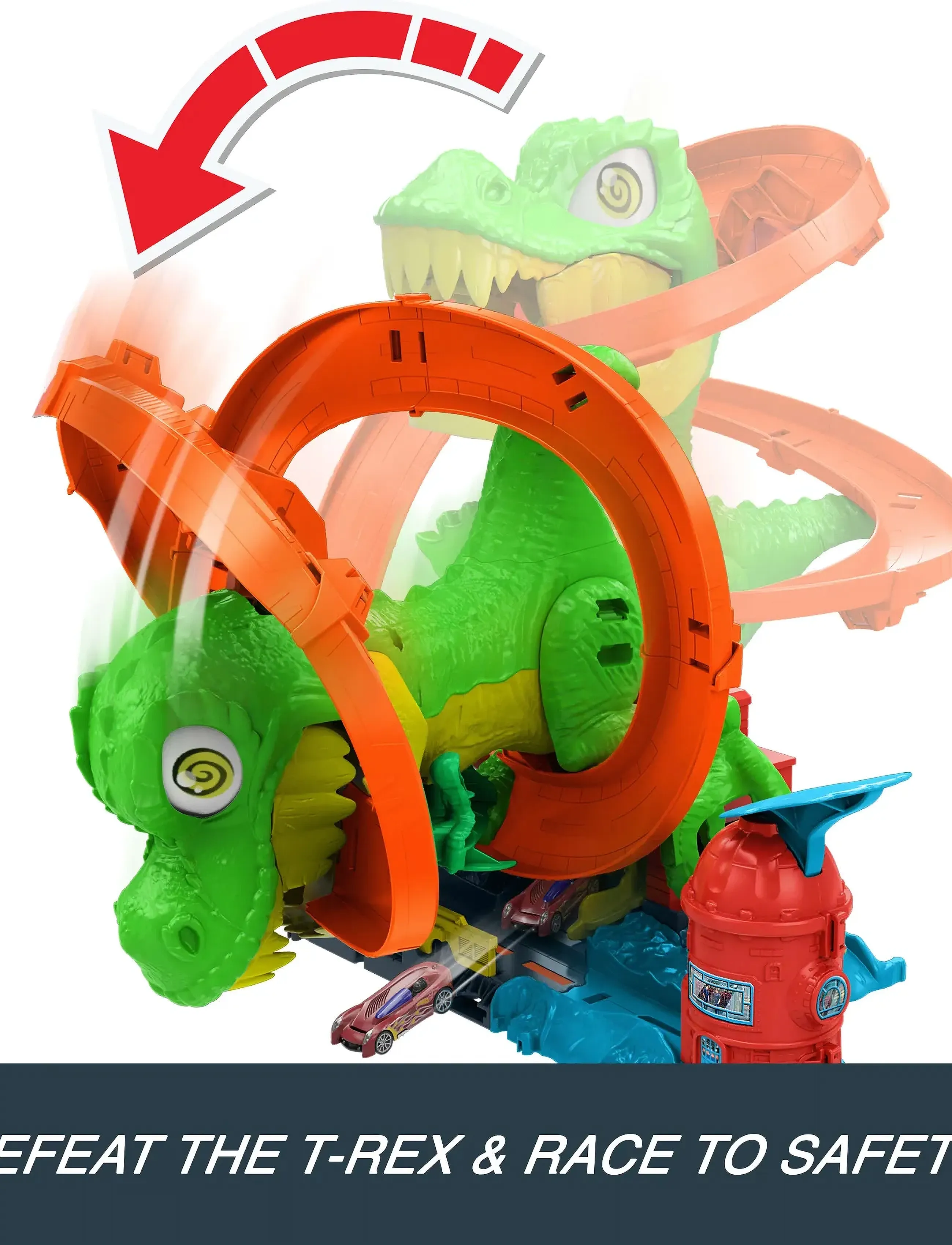 Hot Wheels City T-Rex Blaze Battle Playset & 1:64 Scale Die-Cast Car, Dinosaur Nemesis, One Size, Playsets Action Figures, Grün - Play Sets, Kinder