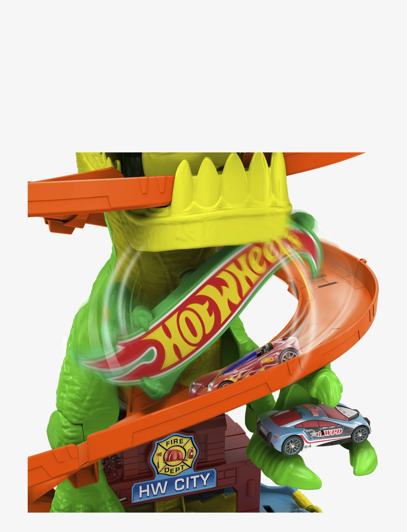 Hot Wheels - City T-Rex Blaze Battle Playset & 1:64 Scale Die-Cast Car, Dinosaur Nemesis - spiel-sets - multi color - 4