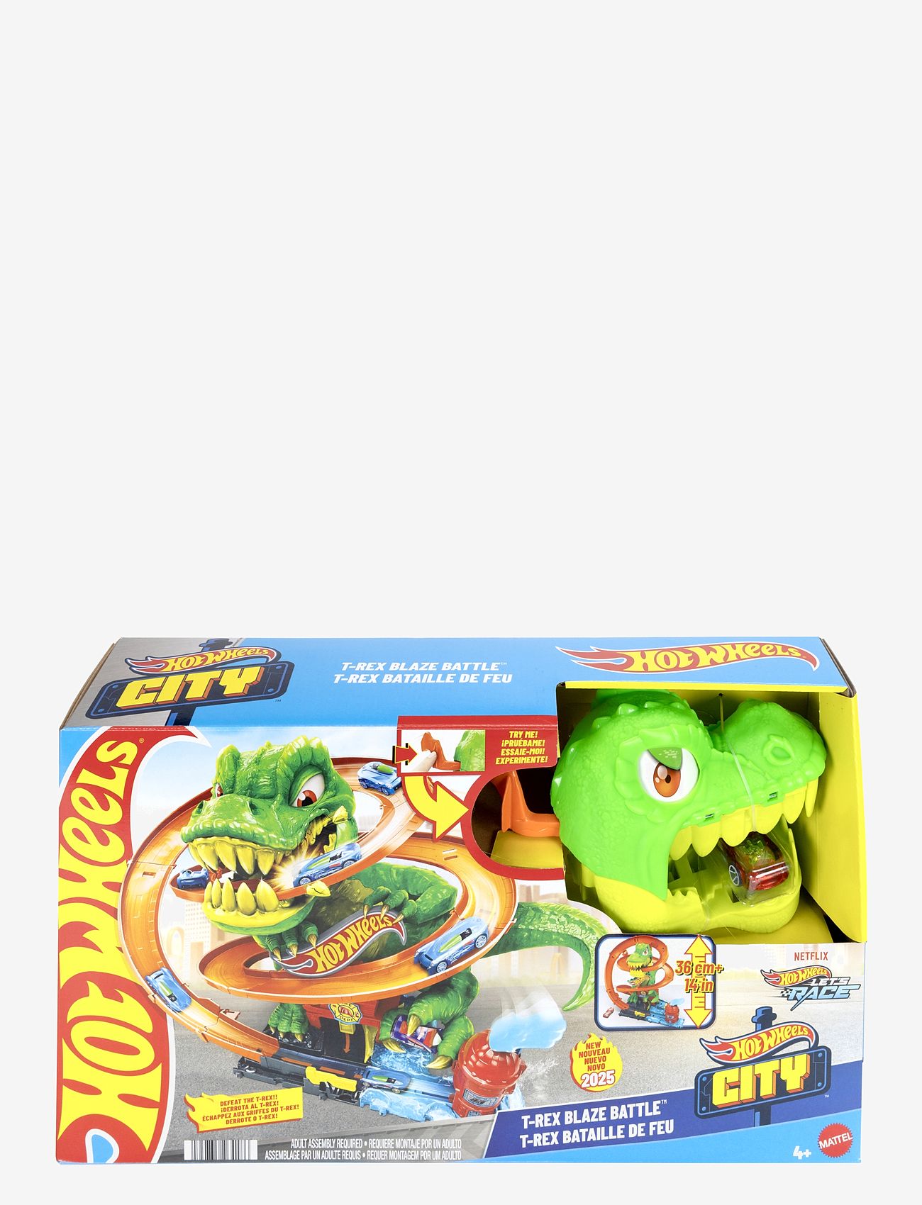 Hot Wheels - City T-Rex Blaze Battle Playset & 1:64 Scale Die-Cast Car, Dinosaur Nemesis - leikfangasett - multi color - 5