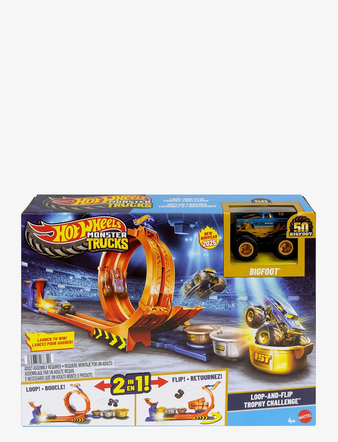 Hot Wheels - Monster Trucks Loop-And-Flip Trophy Challenge Playset & Die-Cast Bigfoot Toy Truck - keppnisbrautir - multi color - 4