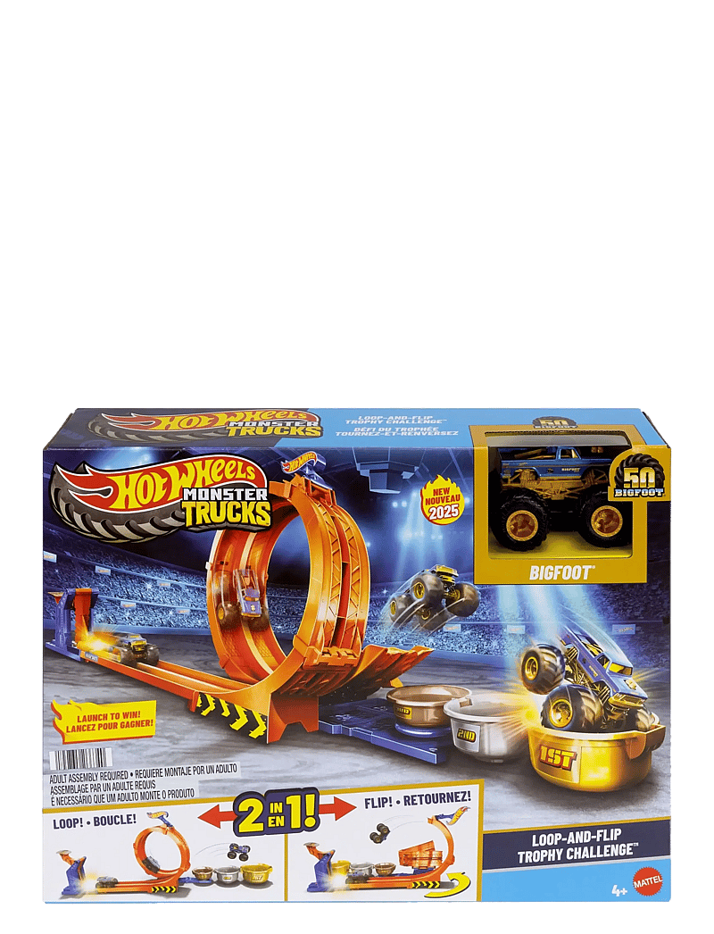 Hot Wheels - Monster Trucks Loop-And-Flip Trophy Challenge Playset & Die-Cast Bigfoot Toy Truck - keppnisbrautir - multi color - 4