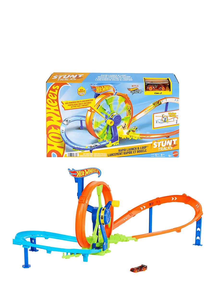 Hot Wheels - Action Rapid Launch & Loop Playset with 1:64 Scale Die-Cast Toy Car, Crash & Track Set - võistlusrajad - multi color - 1