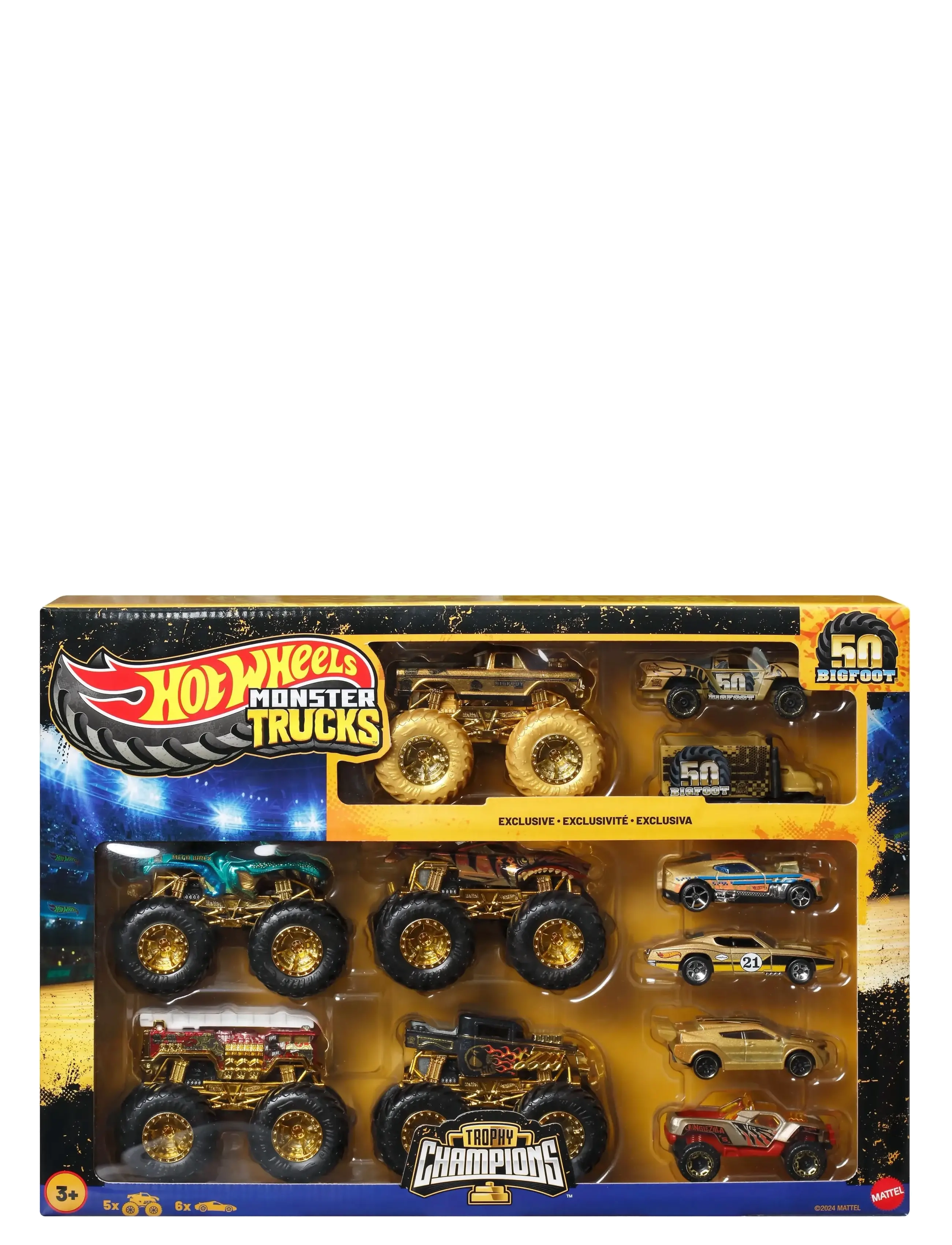 Hot Wheels Monster Trucks Trophy Champions Collection, 5 1:64 Scale Toy & 6 Die-Cast Cars, One Size, Cars Vehicles, Mehrfarbig/gemustert - Kinder