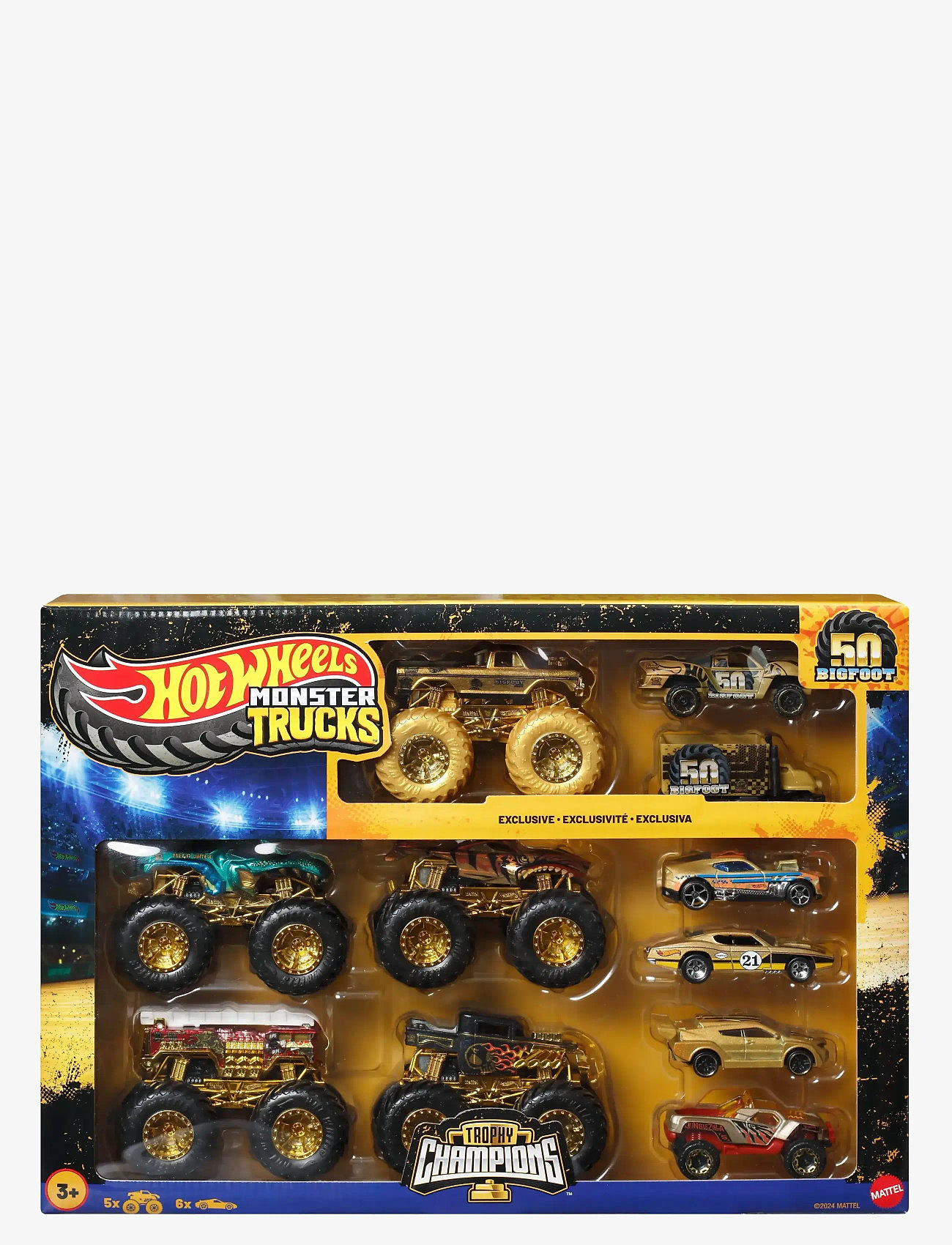Hot Wheels - Monster Trucks Trophy Champions Collection, 5 1:64 Scale Toy Trucks & 6 Die-Cast Cars - leksaksbilar - multi color - 0