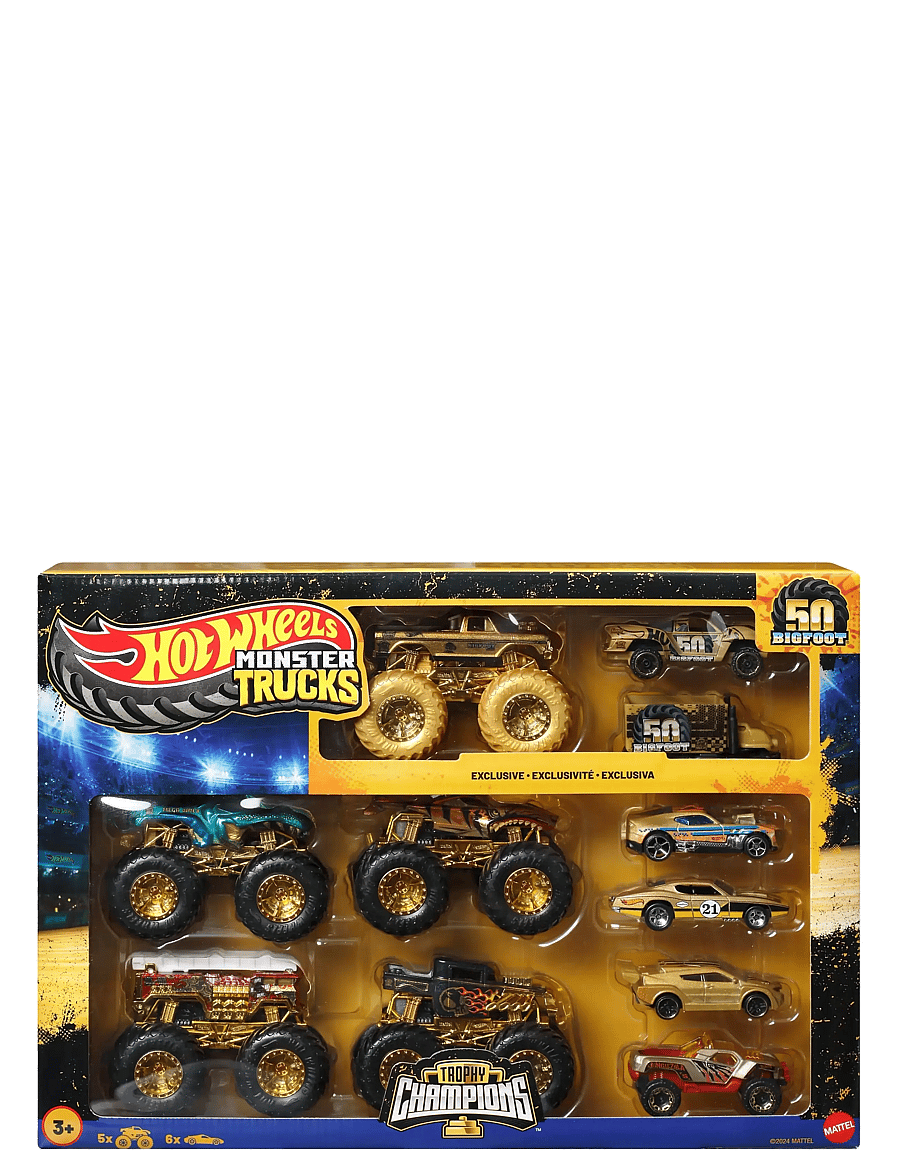 Hot Wheels - Monster Trucks Trophy Champions Collection, 5 1:64 Scale Toy Trucks & 6 Die-Cast Cars - leikfangabílar - multi color - 0