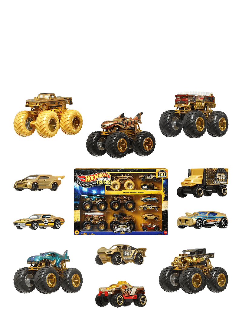 Hot Wheels - Monster Trucks Trophy Champions Collection, 5 1:64 Scale Toy Trucks & 6 Die-Cast Cars - spielzeugautos - multi color - 1