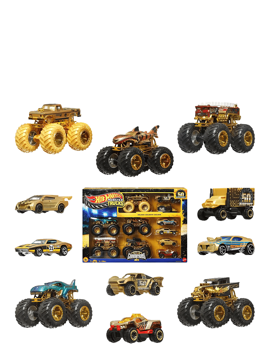 Hot Wheels - Monster Trucks Trophy Champions Collection, 5 1:64 Scale Toy Trucks & 6 Die-Cast Cars - leikfangabílar - multi color - 1