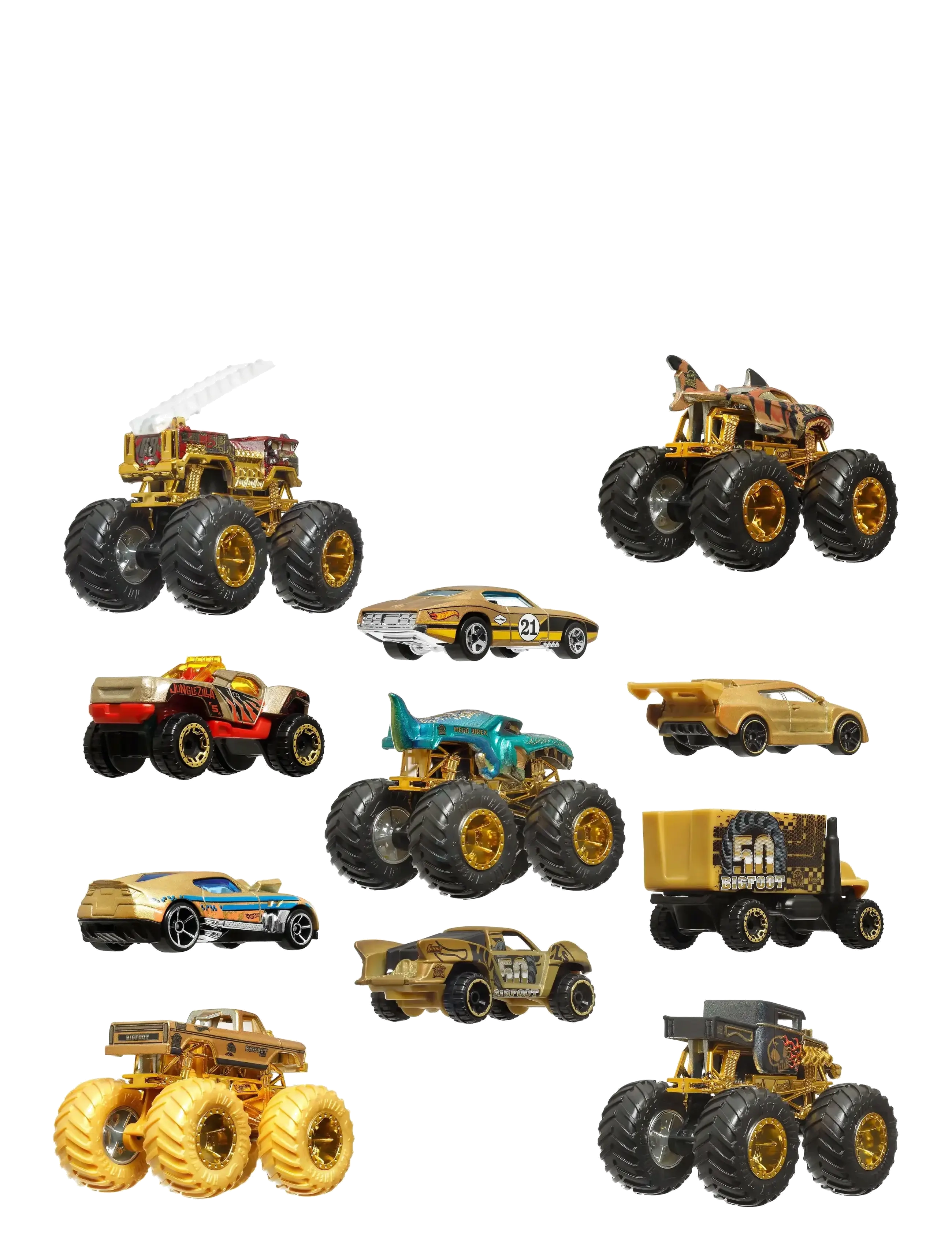Hot Wheels - Monster Trucks Trophy Champions Collection, 5 1:64 Scale Toy Trucks & 6 Die-Cast Cars - leikfangabílar - multi color - 2