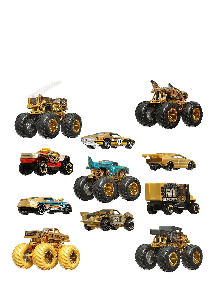 Hot Wheels - Monster Trucks Trophy Champions Collection, 5 1:64 Scale Toy Trucks & 6 Die-Cast Cars - leikfangabílar - multi color - 2