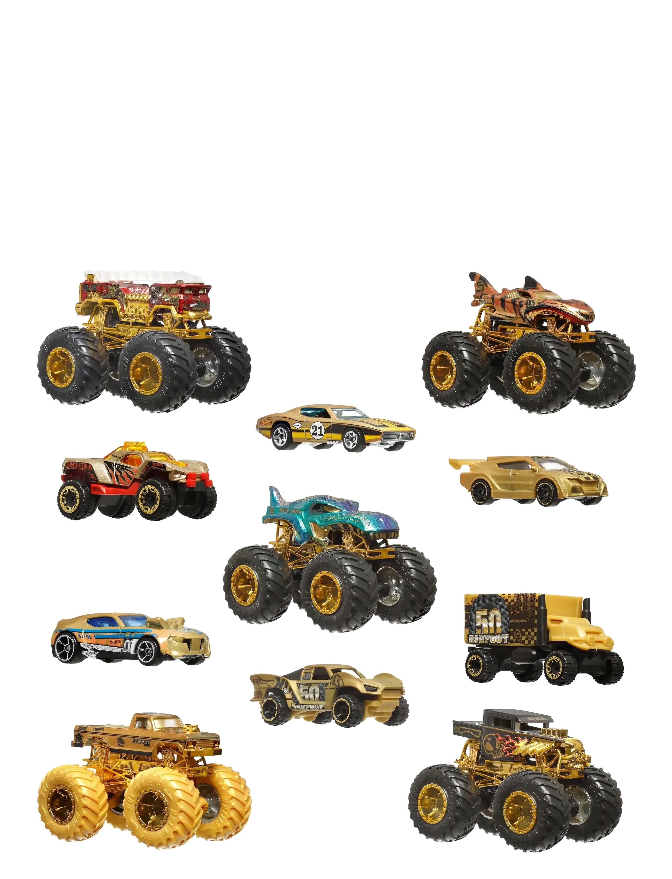 Hot Wheels - Monster Trucks Trophy Champions Collection, 5 1:64 Scale Toy Trucks & 6 Die-Cast Cars - leikfangabílar - multi color - 3