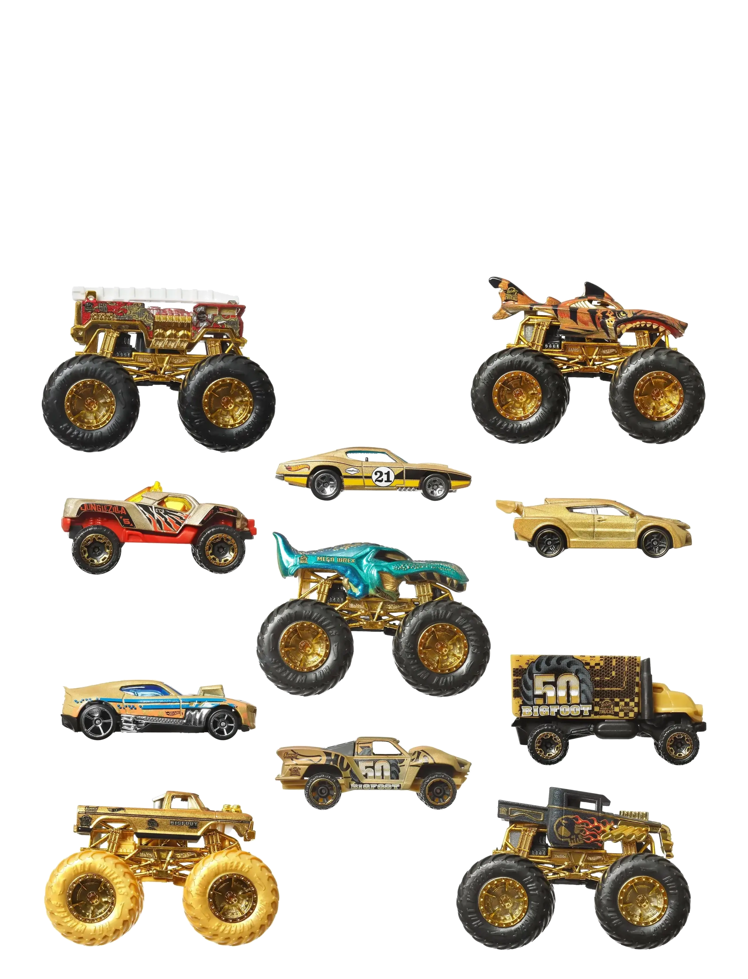 Hot Wheels - Monster Trucks Trophy Champions Collection, 5 1:64 Scale Toy Trucks & 6 Die-Cast Cars - leikfangabílar - multi color - 4