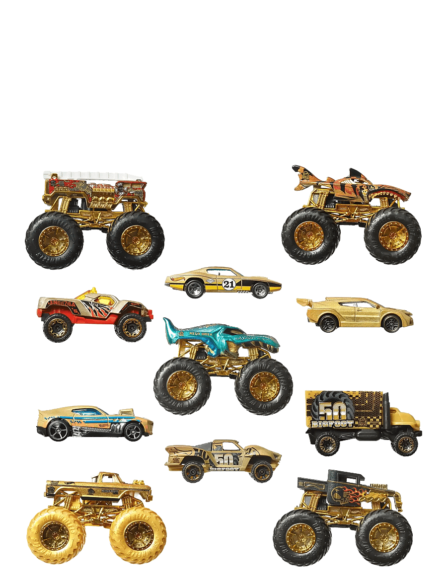 Hot Wheels - Monster Trucks Trophy Champions Collection, 5 1:64 Scale Toy Trucks & 6 Die-Cast Cars - leikfangabílar - multi color - 4