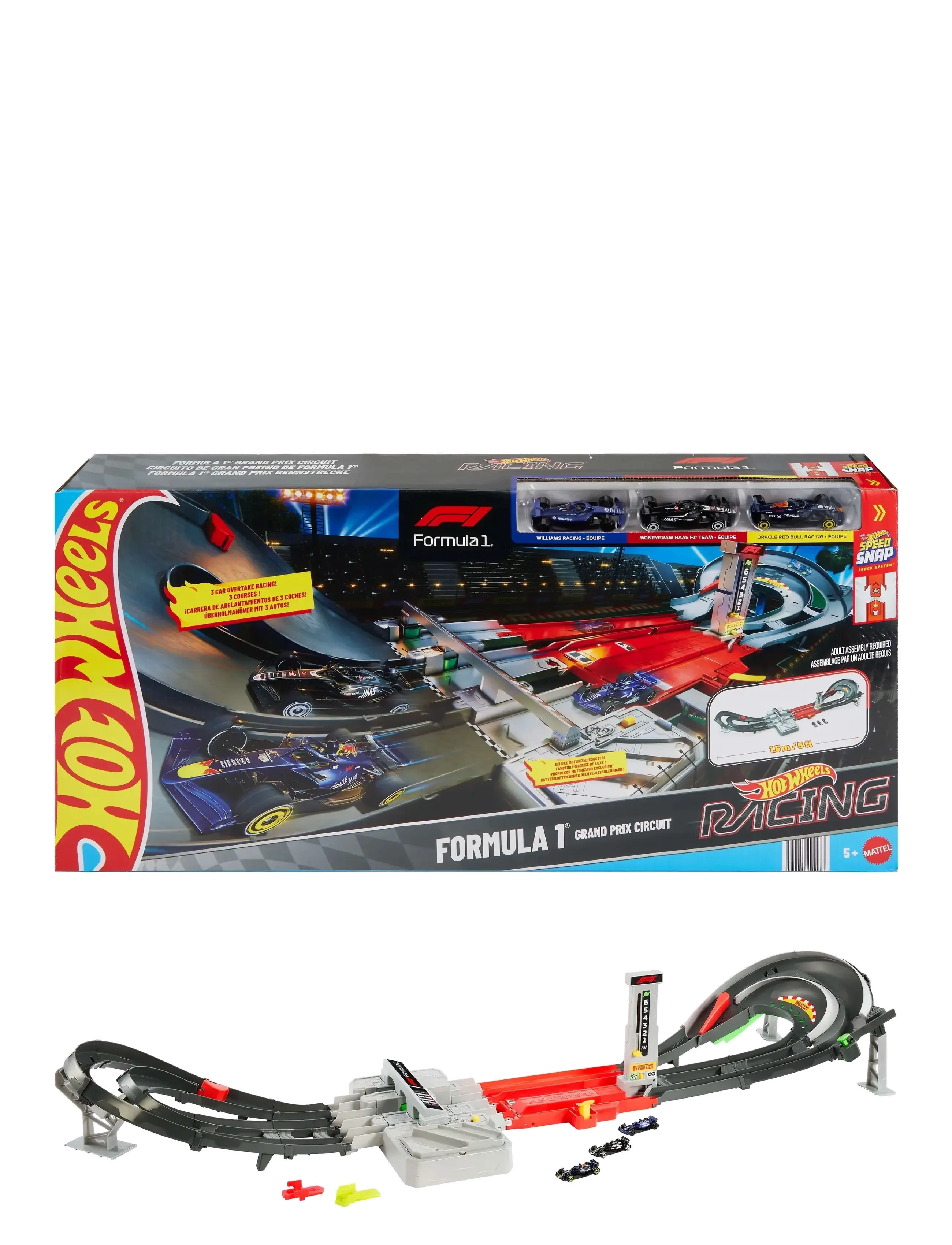 Hot Wheels Race Formula 1 Grand Prix Circuit Track Set With 3 1:64 Scale Die-Cast Toy Cars, One Size, Multi/patterned, Legetøjsbiler Og -Køretøjer > R