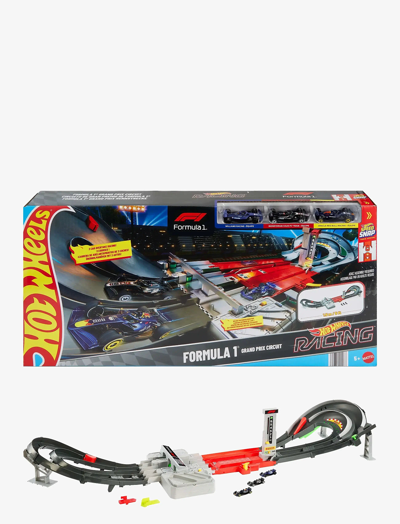 Hot Wheels - Race Formula 1 Grand Prix Circuit Track Set with 3 1:64 Scale Die-Cast Toy Cars - racerbaner - multi color - 0