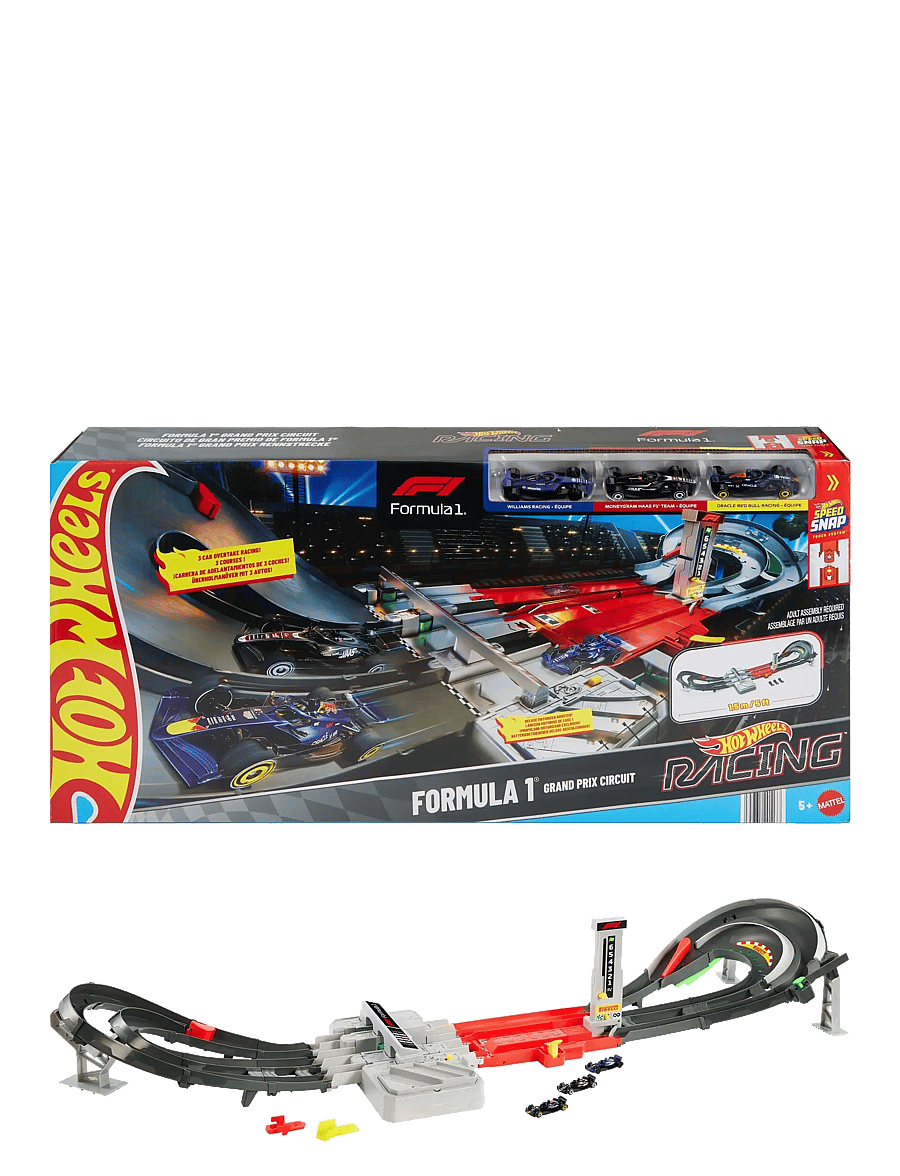 Hot Wheels - Race Formula 1 Grand Prix Circuit Track Set with 3 1:64 Scale Die-Cast Toy Cars - race tracks - multi color - 0