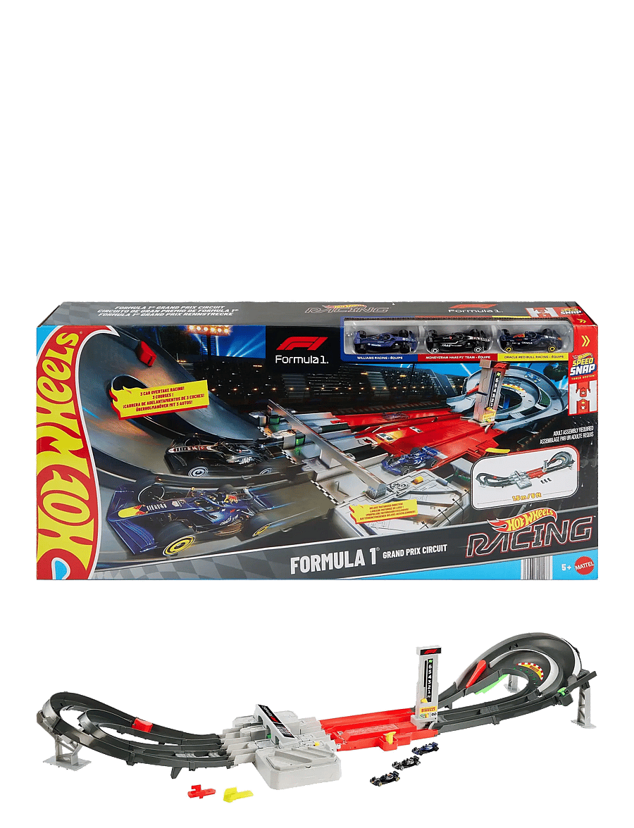 Hot Wheels - Race Formula 1 Grand Prix Circuit Track Set with 3 1:64 Scale Die-Cast Toy Cars - keppnisbrautir - multi color - 0