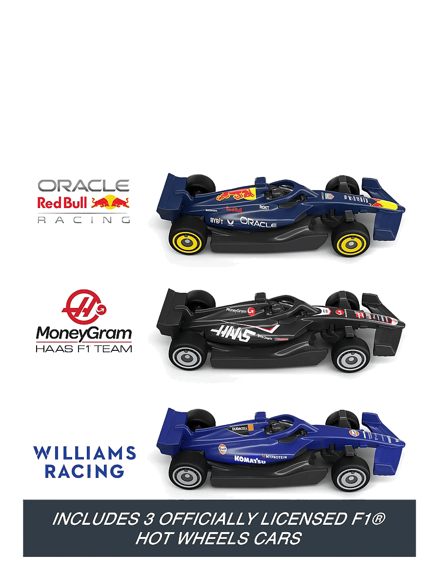 Hot Wheels - Race Formula 1 Grand Prix Circuit Track Set with 3 1:64 Scale Die-Cast Toy Cars - keppnisbrautir - multi color - 3