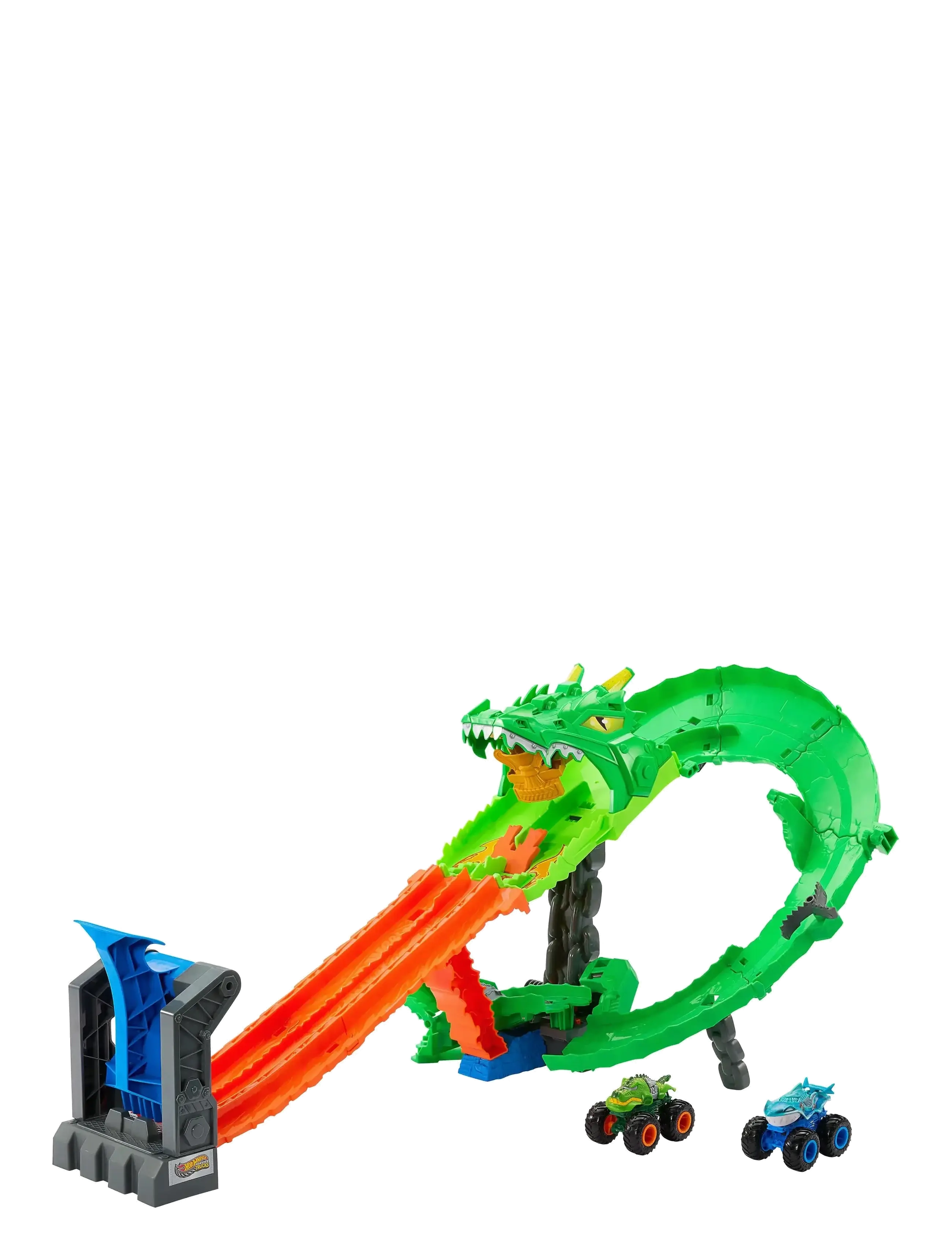 HOT WHEELS Monster Trucks Sharks Vs. Dinos Dragon Destruction Playset & 2 Toy Trucks Patterned - One Size - Kinder