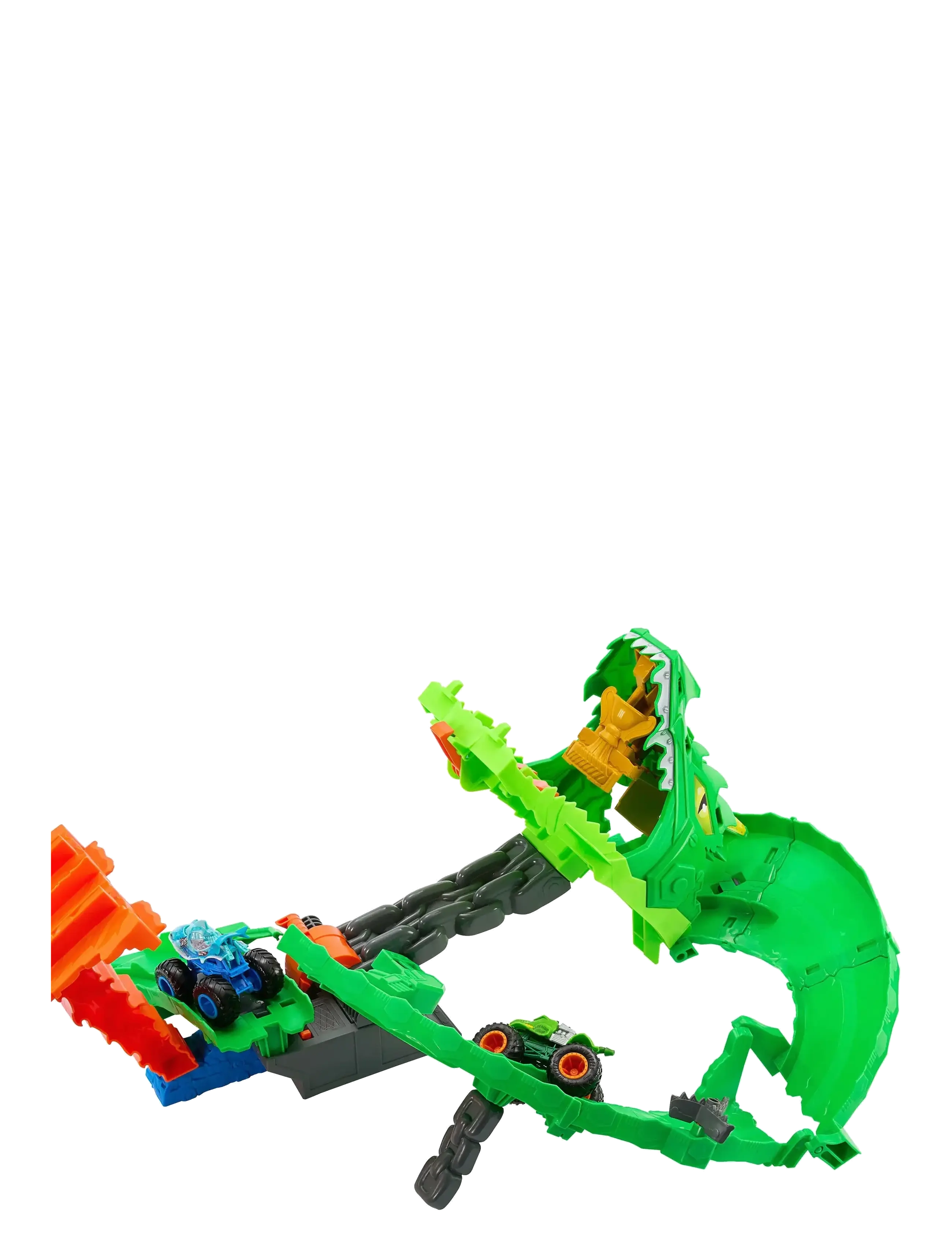 Hot Wheels - Monster Trucks Sharks vs. Dinos Dragon Destruction Playset & 2 Toy Trucks - bilbanor - multi color - 4