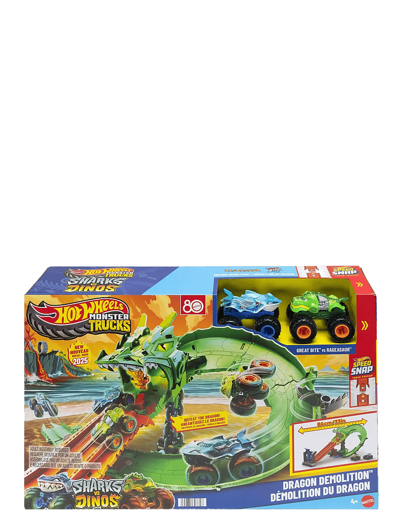 Hot Wheels - Monster Trucks Sharks vs. Dinos Dragon Destruction Playset & 2 Toy Trucks - rennbahnen - multi color - 5