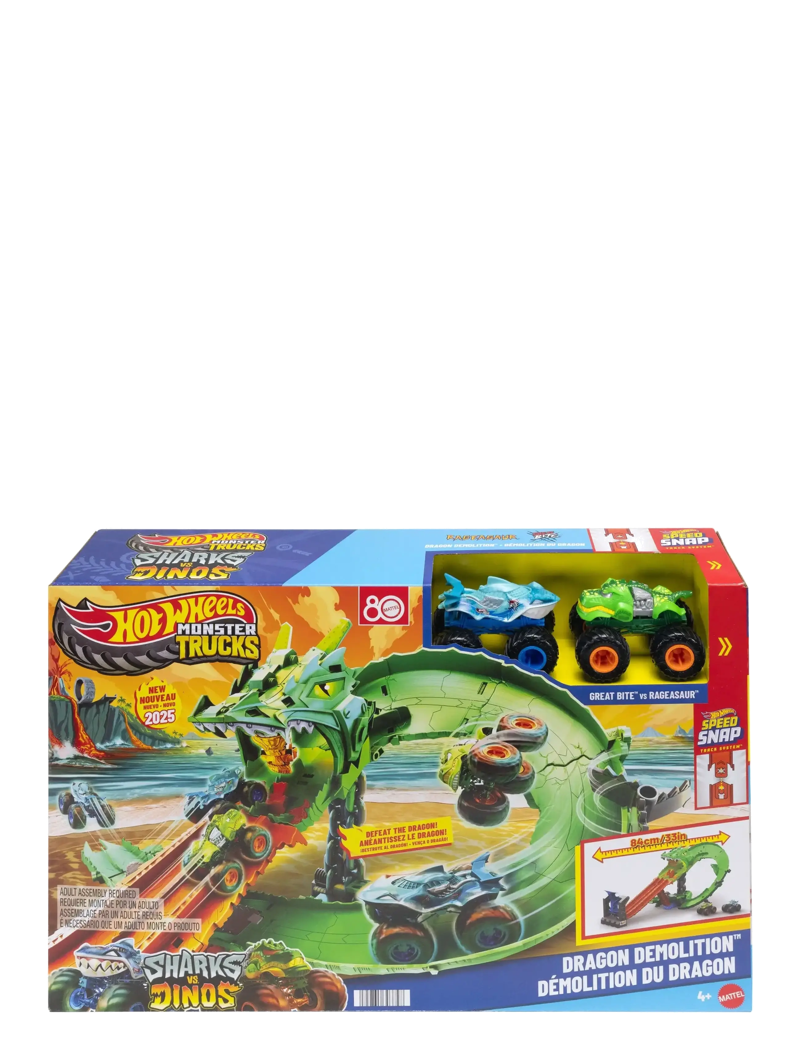 Hot Wheels - Monster Trucks Sharks vs. Dinos Dragon Destruction Playset & 2 Toy Trucks - bilbanor - multi color - 5