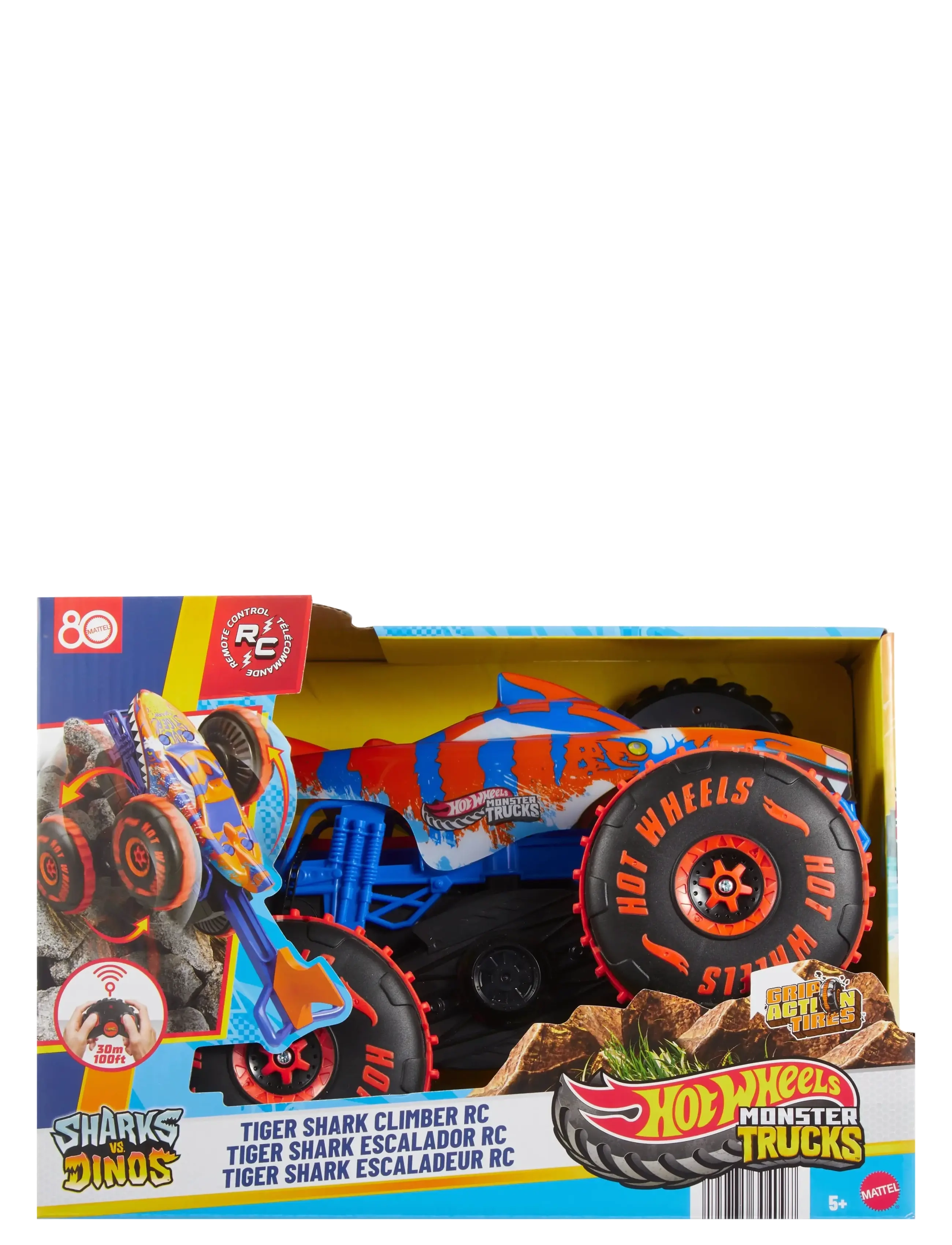 Hot Wheels - Monster Trucks Tiger Shark Climber RC Vehicle, Battery-Powered Remote-Control Toy Truck - leikfangabílar - multi color - 5