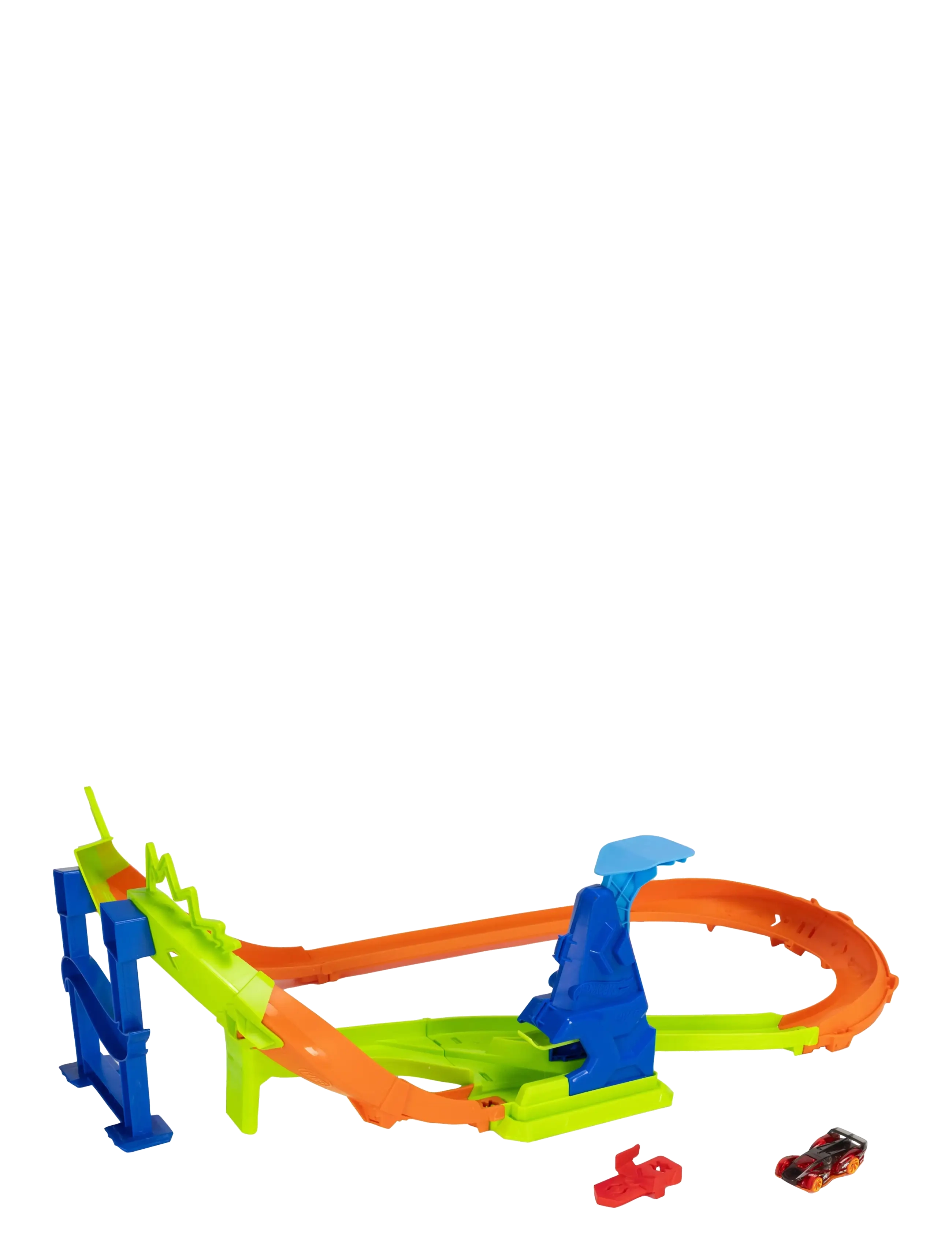 Hot Wheels Stunt Tracks Jump Circuit Speedway With 1:64 Scale Die-Cast Toy Car, 180-Degree Curve, Børn, Race Tracks, Multi/mønstret, Str: ONE SIZE
