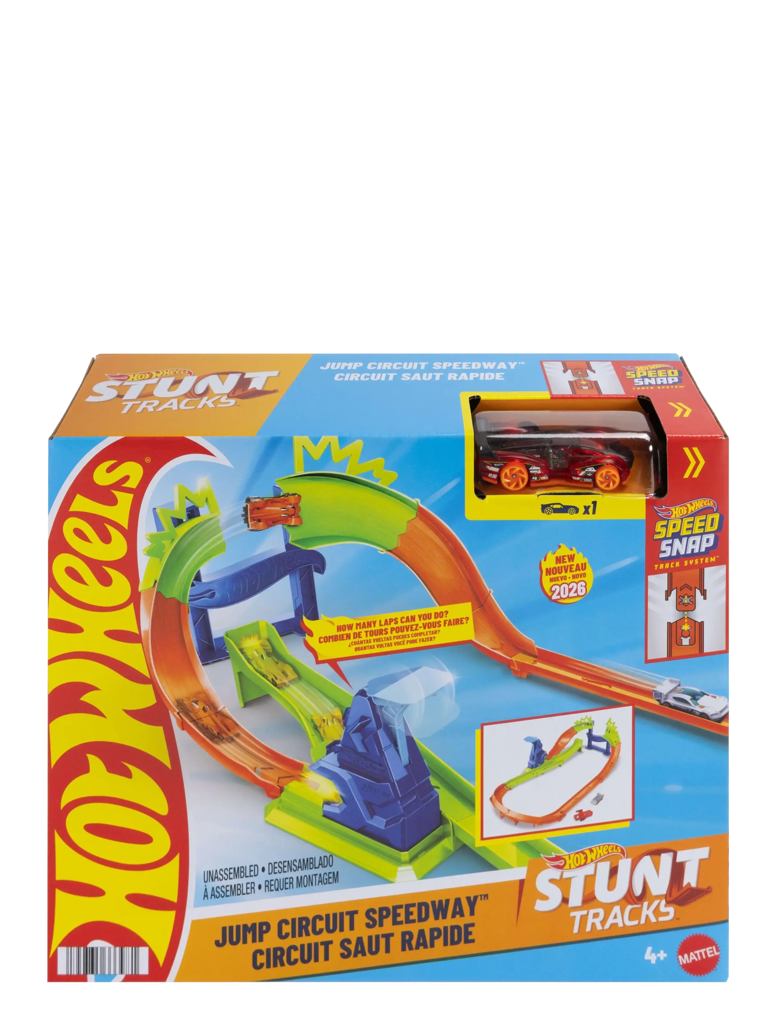 Hot Wheels - Stunt Tracks Jump Circuit Speedway with 1:64 Scale Die-Cast Toy Car, 180-Degree Curve - multicolor - 1
