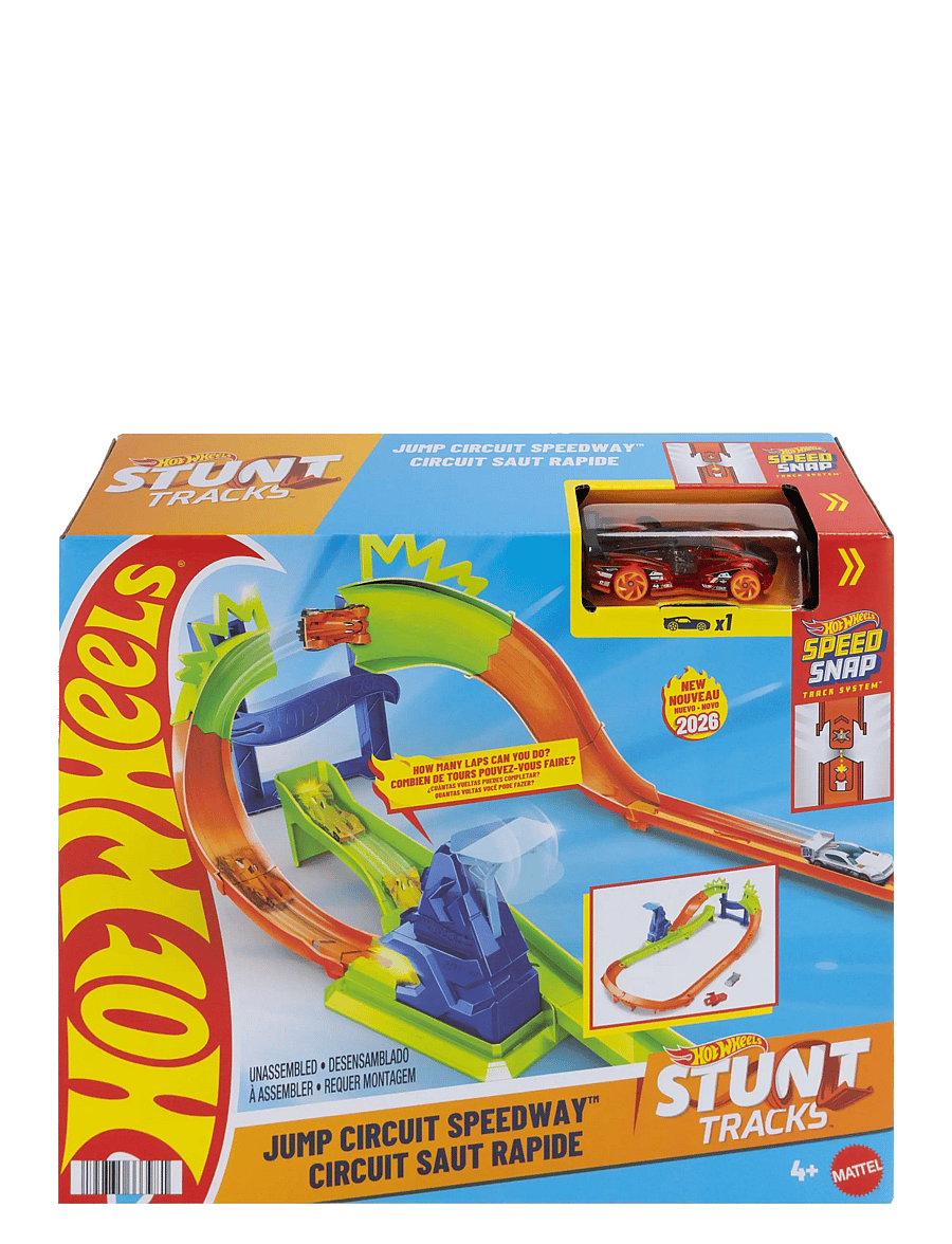 Hot Wheels - Stunt Tracks Jump Circuit Speedway with 1:64 Scale Die-Cast Toy Car, 180-Degree Curve - multicolor - 1